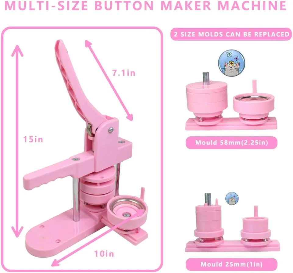 دستگاه دکمه ساز DCBADGE با اندازه های مختلف، کیت دستگاه دکمه ساز پین DIY با مدل های دکمه ای قابل تعویض 1+2.25 اینچی و 200 مجموعه رایگان قطعات دکمه ای 25+58 میلی متری و برش دایره ای و ابزار آچار دستگاه دکمه ساز DCBADGE با اندازه های مختلف، کیت دستگاه دکمه ساز پین DIY با مدل های دکمه ای قابل تعویض 1+2.25 اینچی و 200 مجموعه رایگان قطعات دکمه ای 25+58 میلی متری و برش دایره ای و ابزار آچار