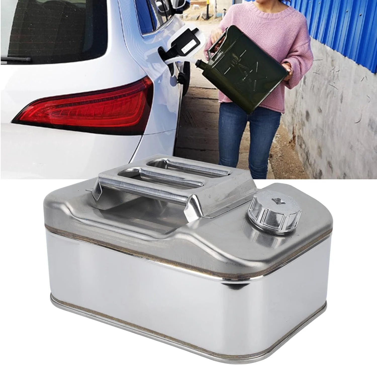 ظرف سوخت 10 لیتری Gearwell نقره ای از جنس استیل ضد زنگ، مناسب برای بنزین، آب و سایر مایعات، برای خودرو، ماشین چمن زنی، اره برقی و سایر تجهیزات ظرف سوخت 10 لیتری Gearwell نقره ای از جنس استیل ضد زنگ، مناسب برای بنزین، آب و سایر مایعات، برای خودرو، ماشین چمن زنی، اره برقی و سایر تجهیزات