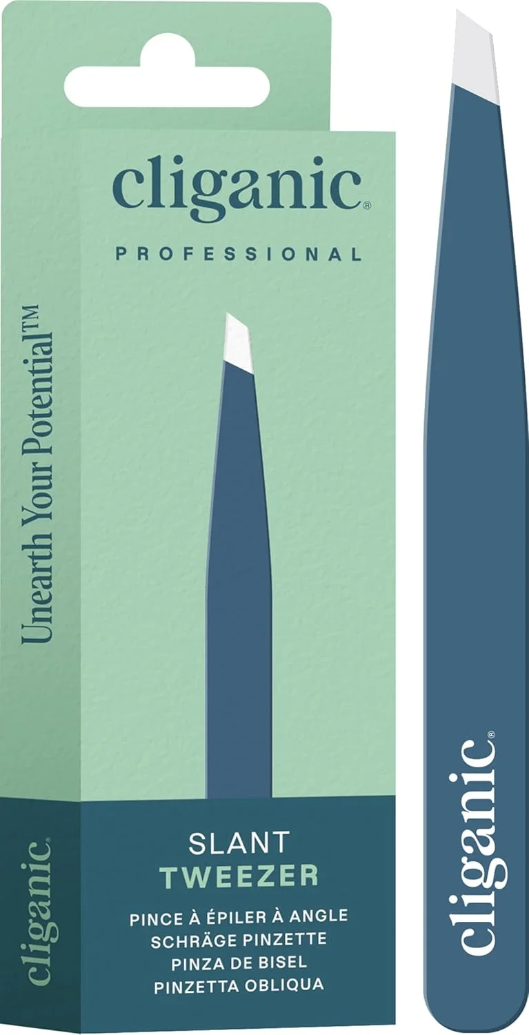 موچین ابرو حرفه ای Cliganic نوک مورب (آبی) - دقت برای آقایان و خانم ها، استیل ضد زنگ، بهترین برای کندن موهای صورت و چانه