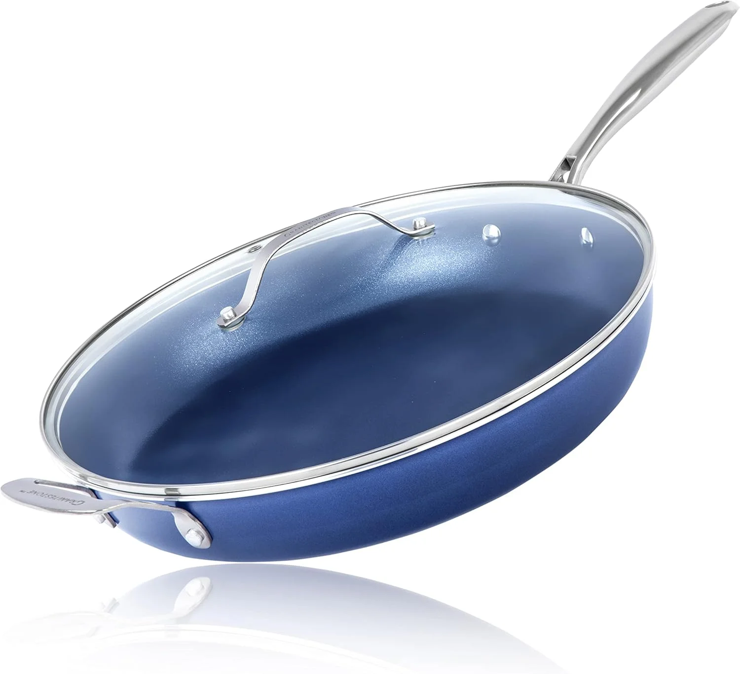 تابه نچسب گرانیت استون آبی سایز 14 اینچ به همراه درب، با روکش سه لایه معدنی و الماس فوق العاده بادوام، تابه باز سایز خانواده، قابل استفاده در فر و ماشین ظرفشویی، 100% فاقد PFOA تابه نچسب گرانیت استون آبی سایز 14 اینچ به همراه درب، با روکش سه لایه معدنی و الماس فوق العاده بادوام، تابه باز سایز خانواده، قابل استفاده در فر و ماشین ظرفشویی، 100% فاقد PFOA