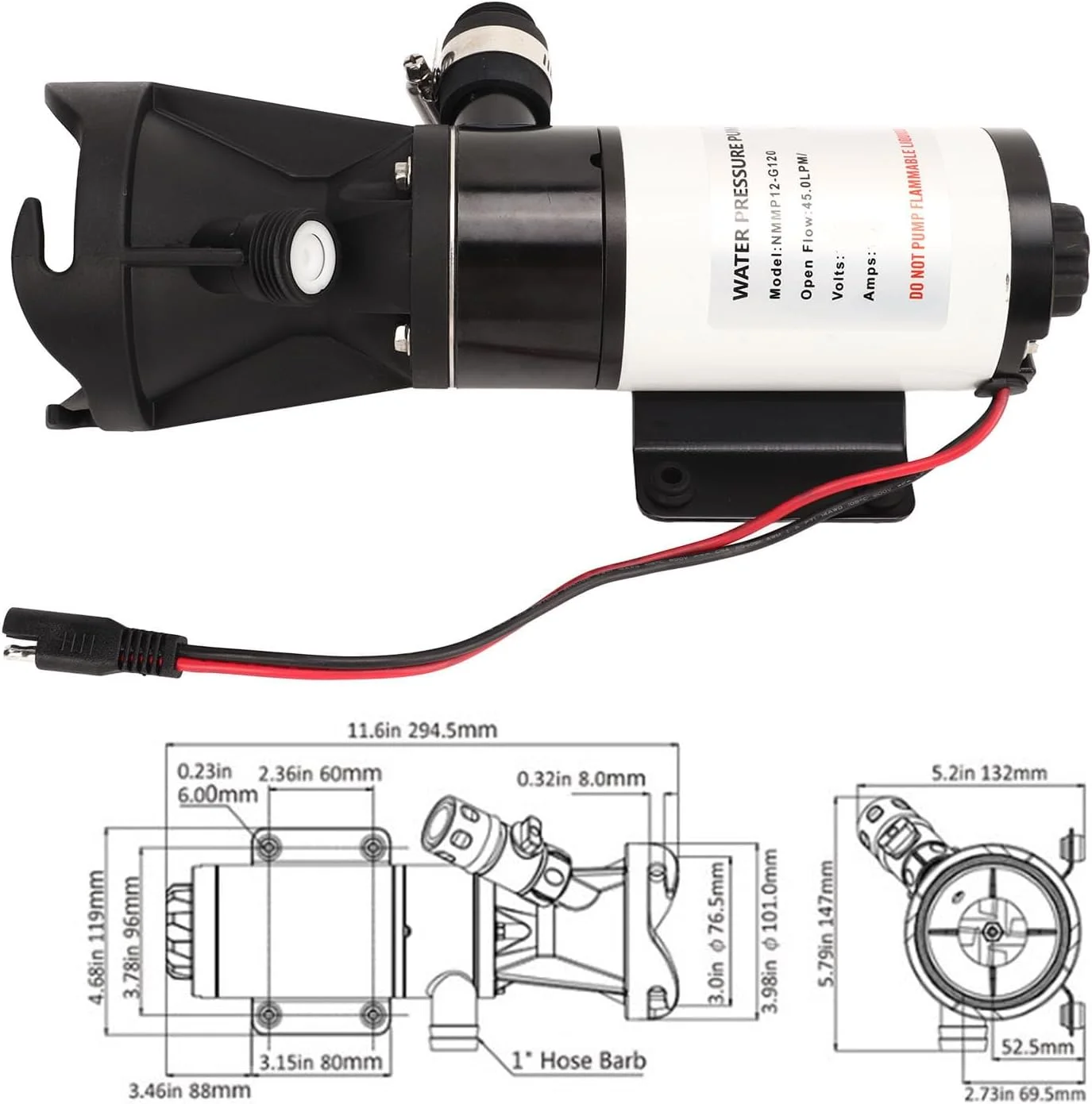 پمپ فشار آب Gearwell، پمپ دیافراگمی خود مکش، پمپ صنعتی جهانی DC 45LPM 12GPM برای RV قایق تفریحی دریایی (24 ولت) پمپ فشار آب Gearwell، پمپ دیافراگمی خود مکش، پمپ صنعتی جهانی DC 45LPM 12GPM برای RV قایق تفریحی دریایی (24 ولت)
