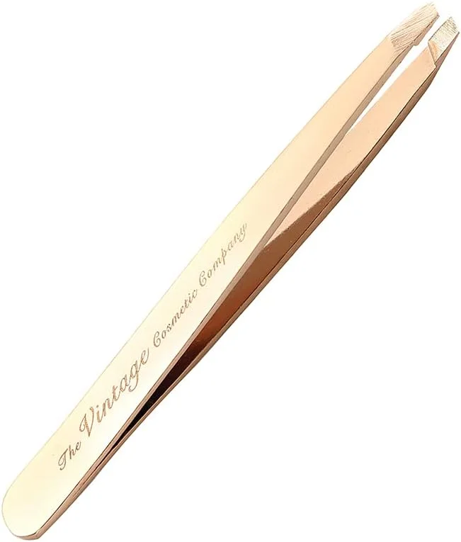 The Vintage Cosmetic Company Slanted Tweezers Stainless Steel Make-up Bag Accessory Precision Shaping Rose Gold The Vintage Cosmetic Company Slanted Tweezers Stainless Steel Make-up Bag Accessory Precision Shaping Rose Gold