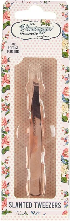 The Vintage Cosmetic Company Slanted Tweezers Stainless Steel Make-up Bag Accessory Precision Shaping Rose Gold The Vintage Cosmetic Company Slanted Tweezers Stainless Steel Make-up Bag Accessory Precision Shaping Rose Gold