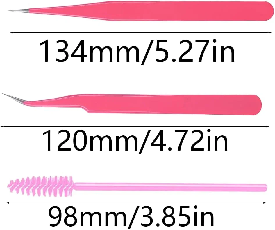 موچین مژه Aeuezxx، 2 عدد موچین اکستنشن مژه و 1 عدد برس مژه، ست موچین اکستنشن مژه، نوک های صاف و خمیده، موچین اکستنشن مژه استیل ضد زنگ برای DIY