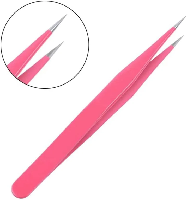 موچین مژه Aeuezxx، 2 عدد موچین اکستنشن مژه و 1 عدد برس مژه، ست موچین اکستنشن مژه، نوک های صاف و خمیده، موچین اکستنشن مژه استیل ضد زنگ برای DIY