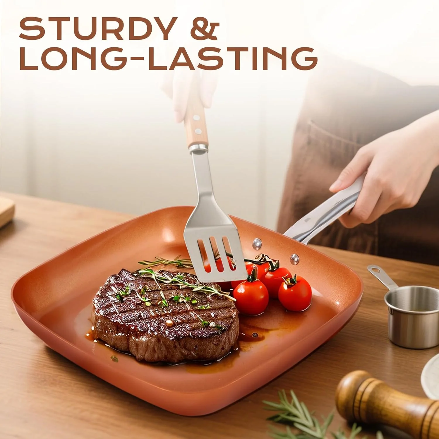 تابه مربع مسی نچسب Toutrop، تابه آشپزی 12 اینچی با پوشش سرامیکی، قابل استفاده در فر و ماشین ظرفشویی، بدون PFOA، مناسب برای استفاده خانگی و انواع اجاق گاز تابه مربع مسی نچسب Toutrop، تابه آشپزی 12 اینچی با پوشش سرامیکی، قابل استفاده در فر و ماشین ظرفشویی، بدون PFOA، مناسب برای استفاده خانگی و انواع اجاق گاز