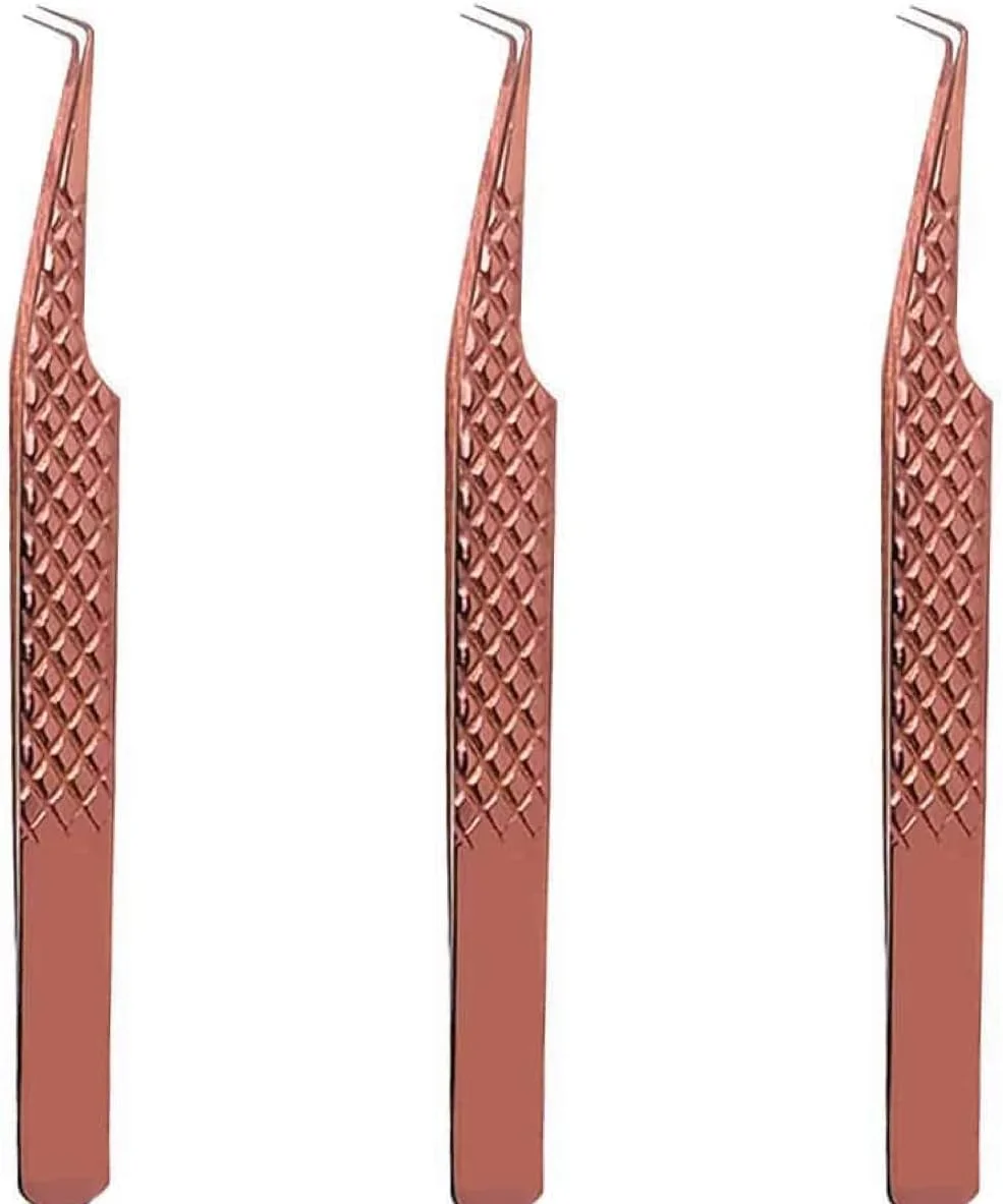 موچین اکستنشن مژه LOZZBY حرفه ای زاویه 90 درجه طرح الماس رزگلد، موچین دقیق استیل ضد زنگ 1 عددی به همراه جعبه مشکی