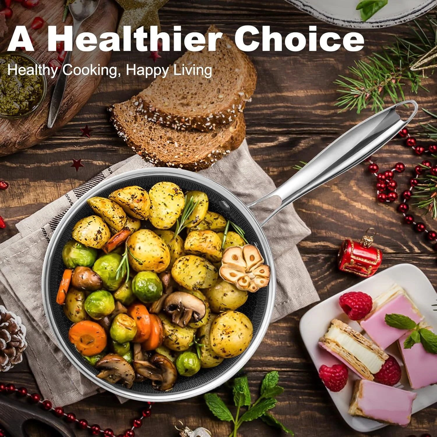 تابه نچسب هیبریدی 12 اینچی Tibbicc، تابه استیل ضد زنگ، تابه سرآشپز با درب، ظروف نچسب بدون PFOA و غیر سمی، قابل شستشو در ماشین ظرفشویی و قابل استفاده در فر، سازگار با اجاق القایی تابه نچسب هیبریدی 12 اینچی Tibbicc، تابه استیل ضد زنگ، تابه سرآشپز با درب، ظروف نچسب بدون PFOA و غیر سمی، قابل شستشو در ماشین ظرفشویی و قابل استفاده در فر، سازگار با اجاق القایی