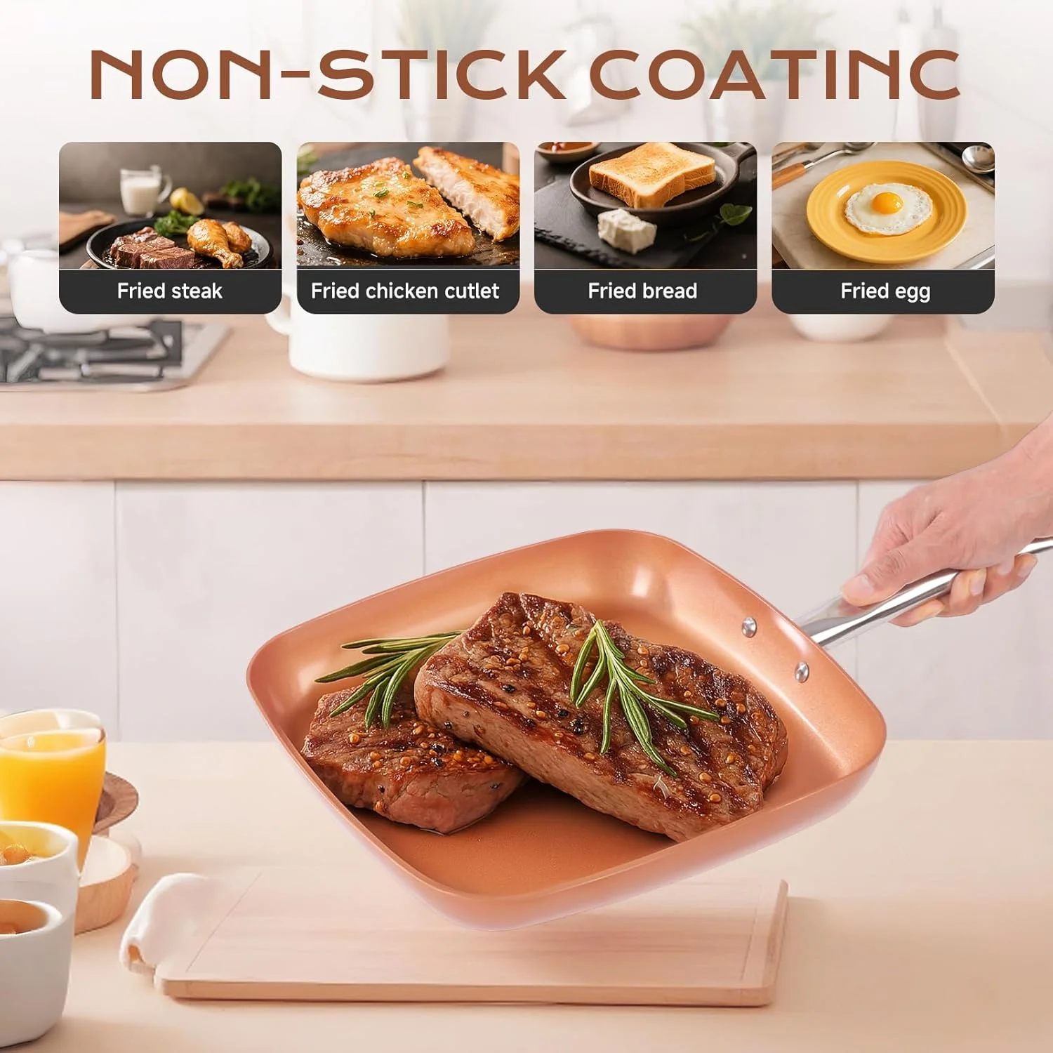 تابه مربع مسی نچسب Toutrop، تابه آشپزی 12 اینچی با پوشش سرامیکی، قابل استفاده در فر و ماشین ظرفشویی، بدون PFOA، مناسب برای استفاده خانگی و انواع اجاق گاز تابه مربع مسی نچسب Toutrop، تابه آشپزی 12 اینچی با پوشش سرامیکی، قابل استفاده در فر و ماشین ظرفشویی، بدون PFOA، مناسب برای استفاده خانگی و انواع اجاق گاز