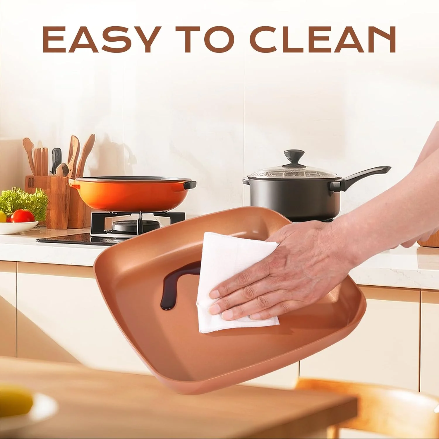 تابه مربع مسی نچسب Toutrop، تابه آشپزی 12 اینچی با پوشش سرامیکی، قابل استفاده در فر و ماشین ظرفشویی، بدون PFOA، مناسب برای استفاده خانگی و انواع اجاق گاز تابه مربع مسی نچسب Toutrop، تابه آشپزی 12 اینچی با پوشش سرامیکی، قابل استفاده در فر و ماشین ظرفشویی، بدون PFOA، مناسب برای استفاده خانگی و انواع اجاق گاز