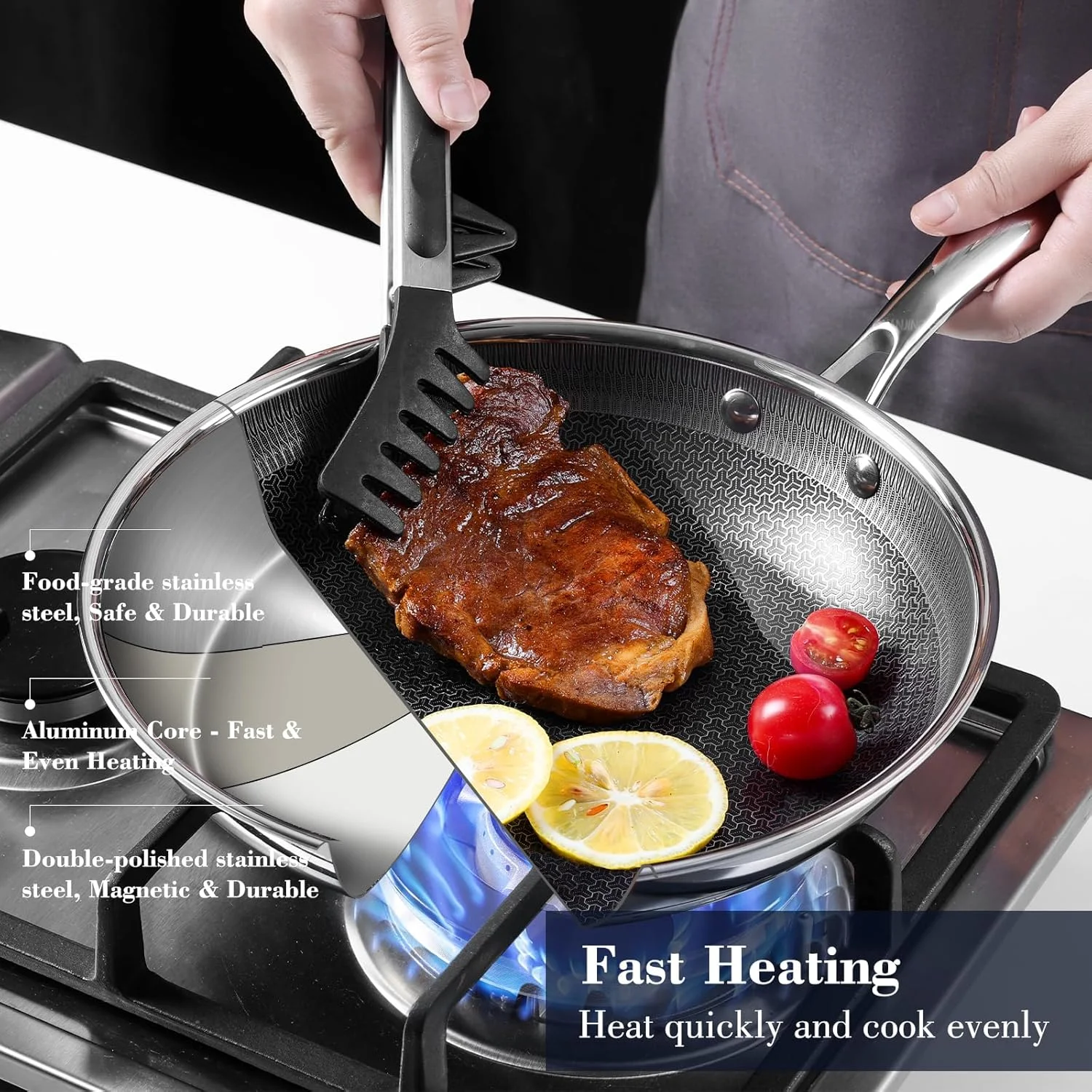 تابه نچسب هیبریدی 12 اینچی Tibbicc، تابه استیل ضد زنگ، تابه سرآشپز با درب، ظروف نچسب بدون PFOA و غیر سمی، قابل شستشو در ماشین ظرفشویی و قابل استفاده در فر، سازگار با اجاق القایی تابه نچسب هیبریدی 12 اینچی Tibbicc، تابه استیل ضد زنگ، تابه سرآشپز با درب، ظروف نچسب بدون PFOA و غیر سمی، قابل شستشو در ماشین ظرفشویی و قابل استفاده در فر، سازگار با اجاق القایی