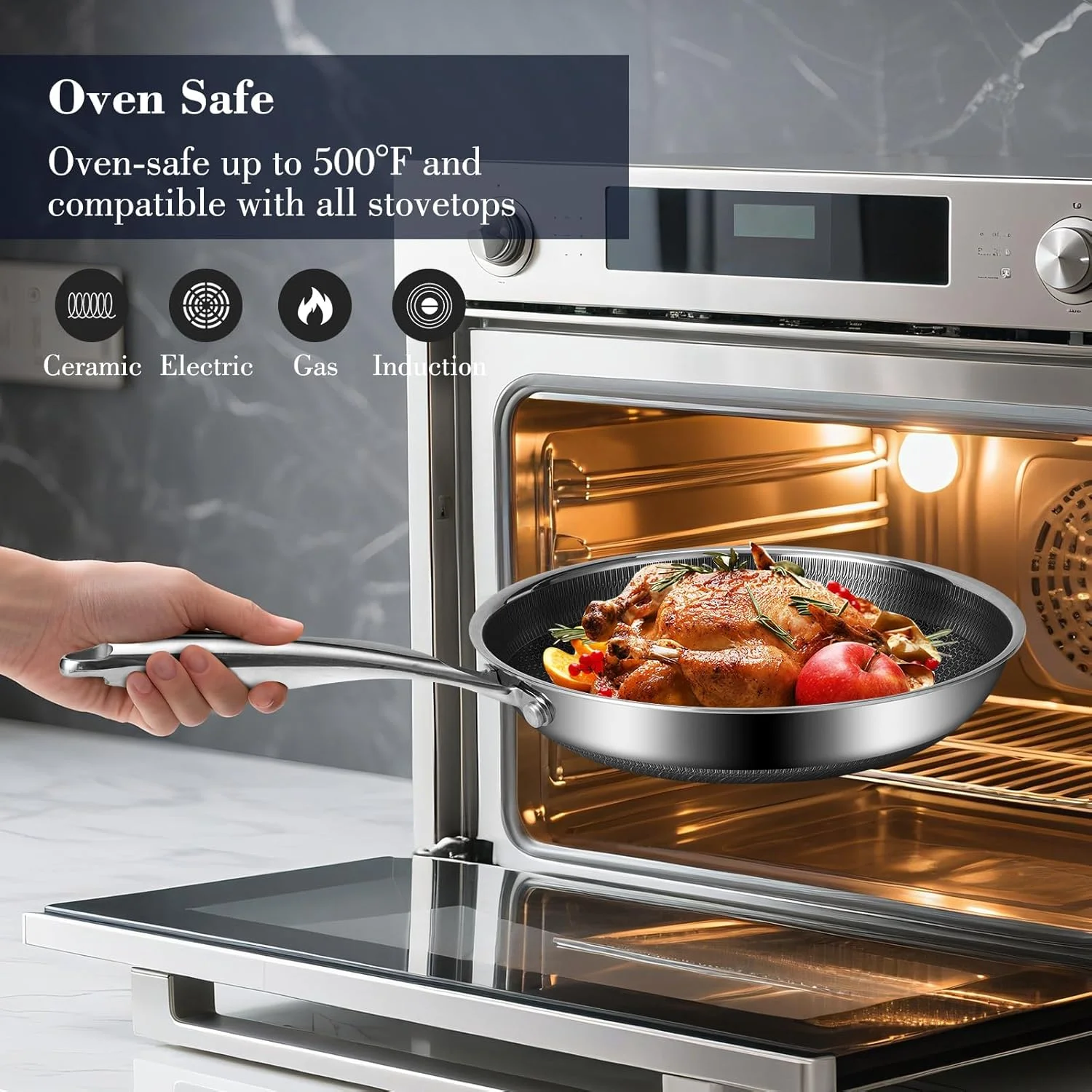 تابه نچسب هیبریدی 12 اینچی Tibbicc، تابه استیل ضد زنگ، تابه سرآشپز با درب، ظروف نچسب بدون PFOA و غیر سمی، قابل شستشو در ماشین ظرفشویی و قابل استفاده در فر، سازگار با اجاق القایی تابه نچسب هیبریدی 12 اینچی Tibbicc، تابه استیل ضد زنگ، تابه سرآشپز با درب، ظروف نچسب بدون PFOA و غیر سمی، قابل شستشو در ماشین ظرفشویی و قابل استفاده در فر، سازگار با اجاق القایی