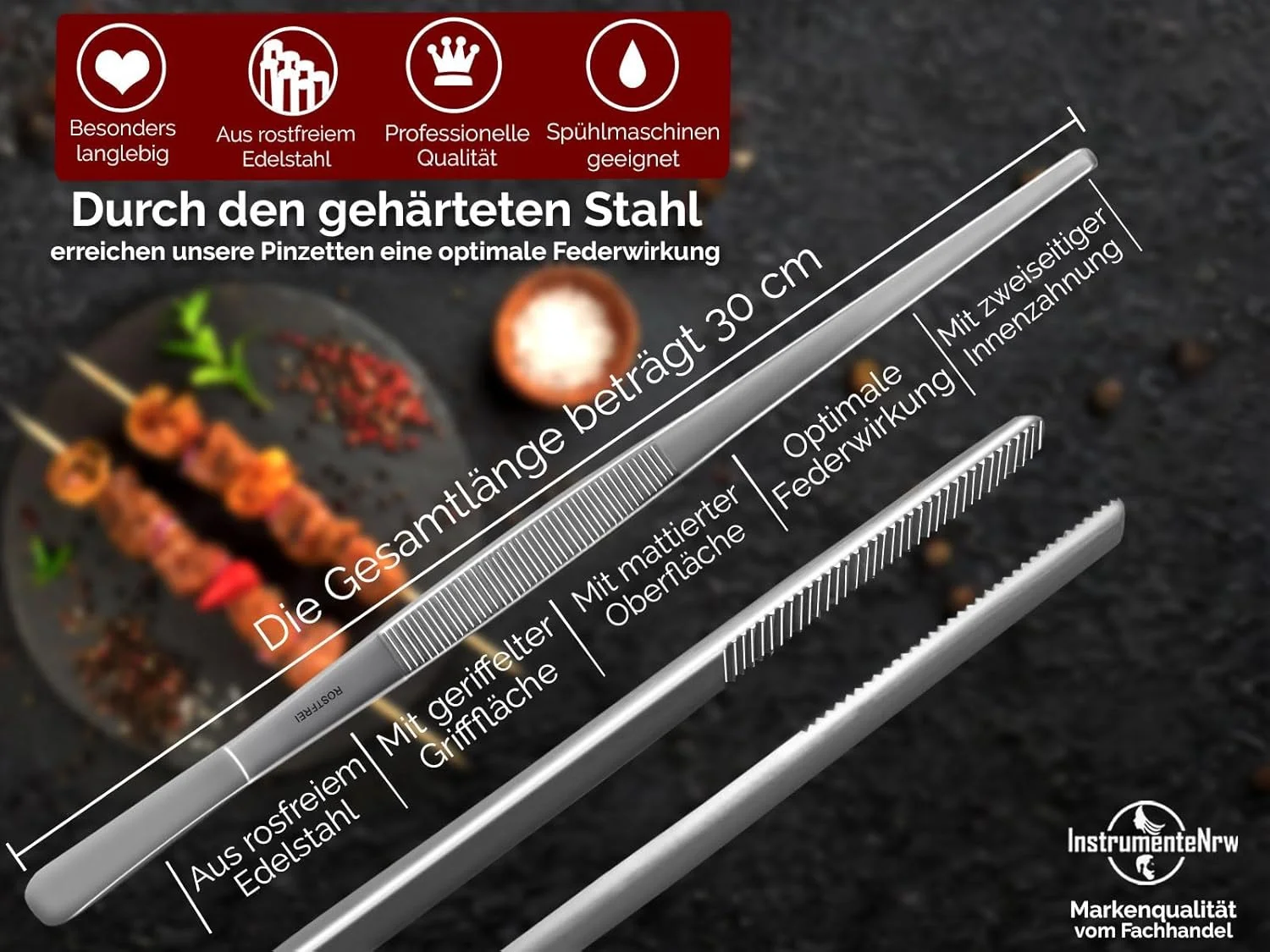 انبر گریل InstrumenteNrw، انبر سرخ کردنی، انبر دو طرفه 30 سانتی متری استیل ضد زنگ انبر گریل InstrumenteNrw، انبر سرخ کردنی، انبر دو طرفه 30 سانتی متری استیل ضد زنگ