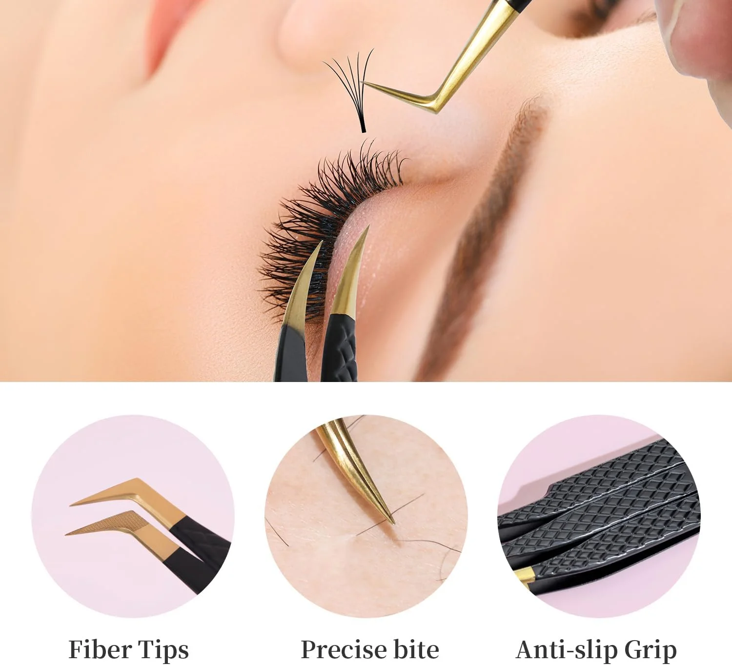 موچین مژه ANNAFRIS برای مژه ها، موچین اکستنشن مژه، استیل ضد زنگ راه راه، موچین دقیق (A3+5+6+7+8)