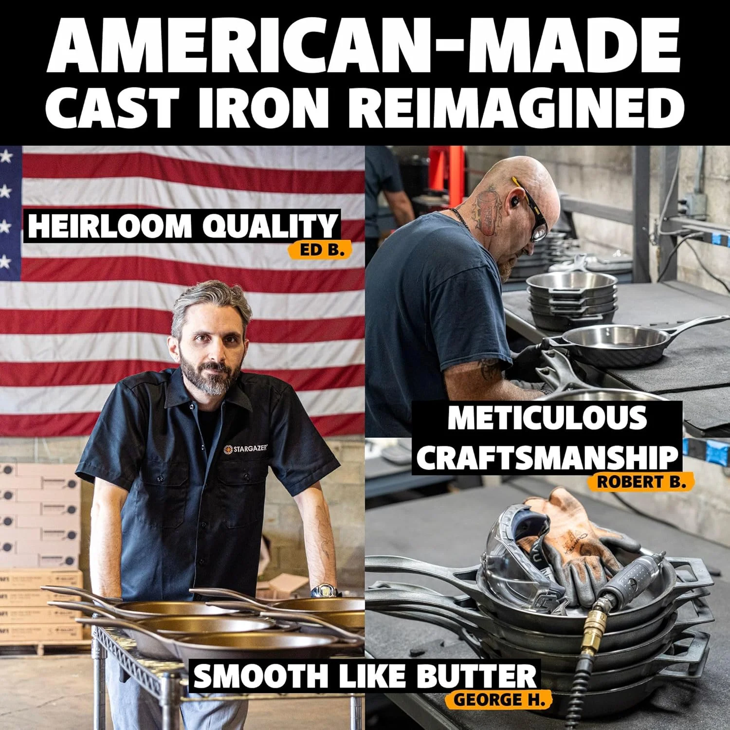 تابه چدنی 12 اینچی استارگیزر | ساخت آمریکا، چاشنیدار، توزیع یکنواخت حرارت، سبک وزن، تمیز کردن آسان، سطح نچسب صاف برای گریل و سرخ کردن تابه چدنی 12 اینچی استارگیزر | ساخت آمریکا، چاشنیدار، توزیع یکنواخت حرارت، سبک وزن، تمیز کردن آسان، سطح نچسب صاف برای گریل و سرخ کردن