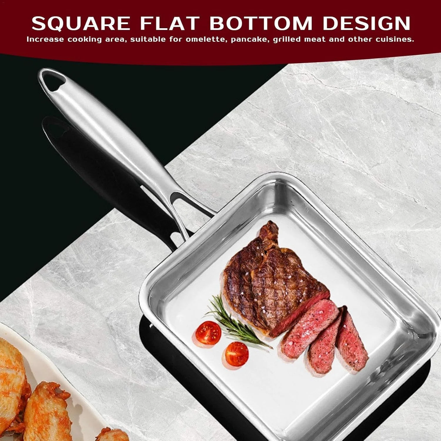 Nonstick Square Frying Pan, 3-Ply Stainless Steel Deep Skillet, Small Nonstick Egg Pan, Durable Scratch-Resistant Cookware, Induction Compatible Multipurpose Pan for Eggs and Everyday Cooking Nonstick Square Frying Pan, 3-Ply Stainless Steel Deep Skillet, Small Nonstick Egg Pan, Durable Scratch-Resistant Cookware, Induction Compatible Multipurpose Pan for Eggs and Everyday Cooking