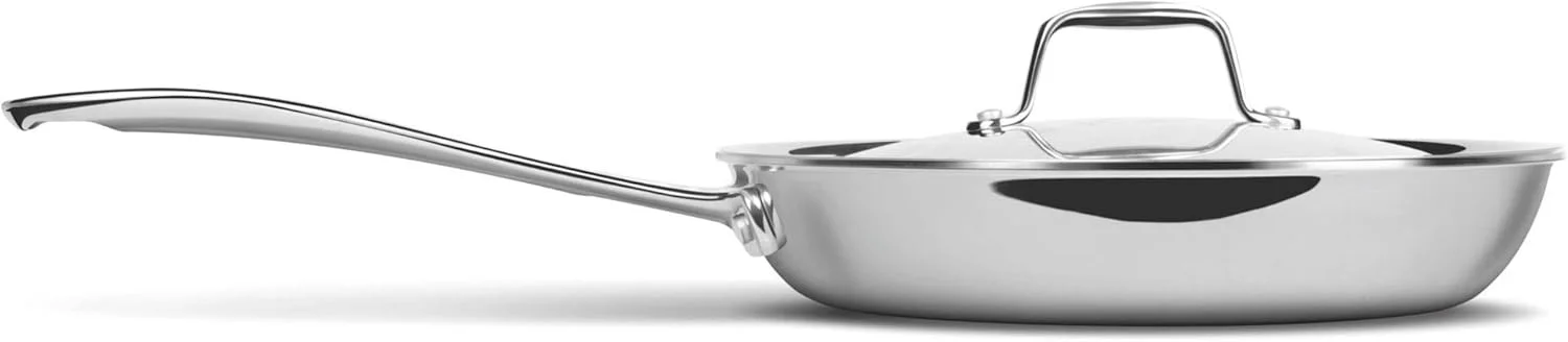 تابه میلتون Pro cook سایز 26 سانتی متر، استیل ضد زنگ سه لایه به همراه درب، 2.2 لیتر، تابه برای تهیه کاری، سرخ کردنی، املت، تابه سس، مناسب برای اجاق گاز و اجاق القایی