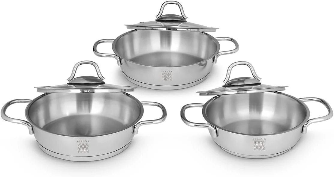 ست تابه تخم مرغ 6 پارچه سرنک، تابه استیل ضد زنگ 5، 6 و 7 اینچی با درب، تابه پخت املت حرفه ای، کپسول کف، قابل شستشو در ماشین ظرفشویی، ظروف پخت و پز القایی ست تابه تخم مرغ 6 پارچه سرنک، تابه استیل ضد زنگ 5، 6 و 7 اینچی با درب، تابه پخت املت حرفه ای، کپسول کف، قابل شستشو در ماشین ظرفشویی، ظروف پخت و پز القایی