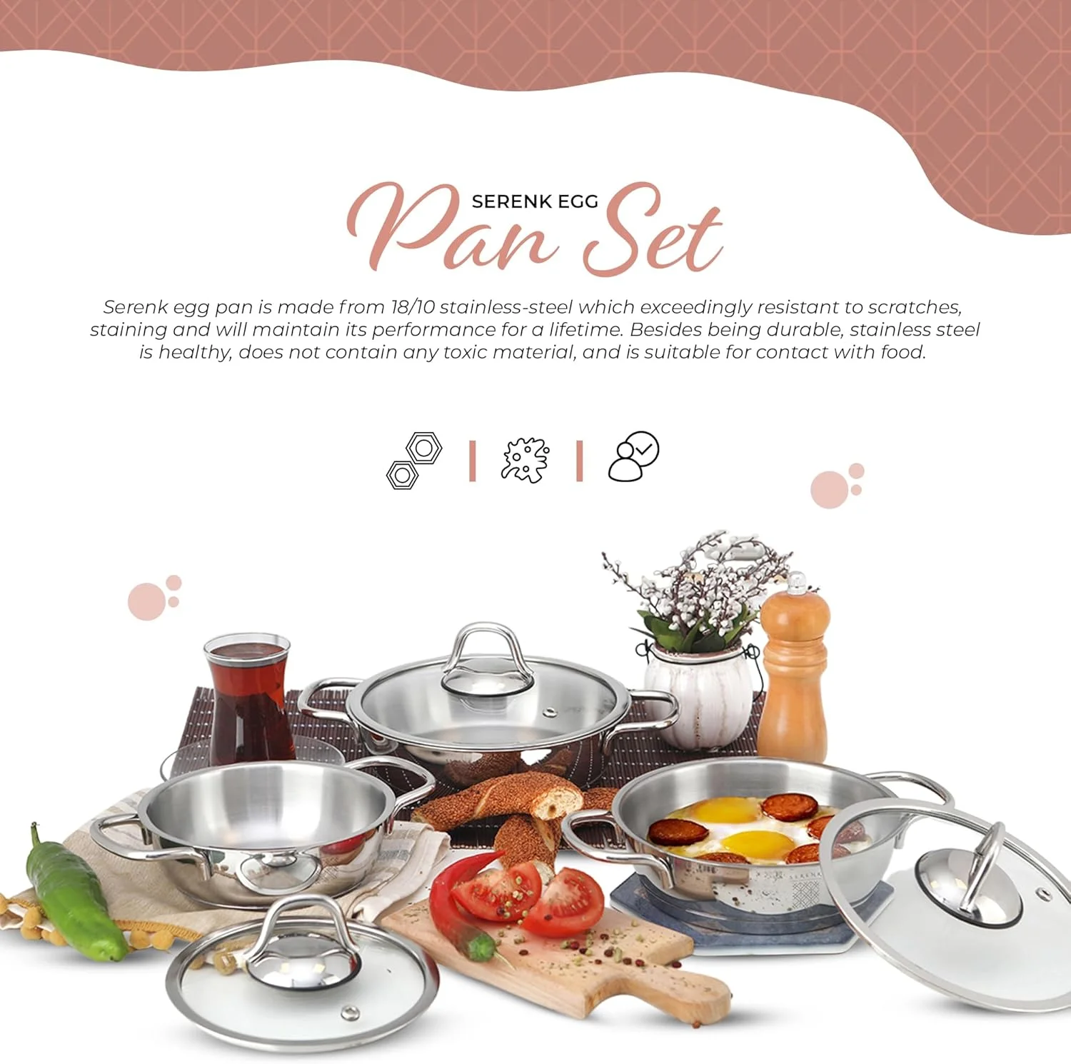 ست تابه تخم مرغ 6 پارچه سرنک، تابه استیل ضد زنگ 5، 6 و 7 اینچی با درب، تابه پخت املت حرفه ای، کپسول کف، قابل شستشو در ماشین ظرفشویی، ظروف پخت و پز القایی ست تابه تخم مرغ 6 پارچه سرنک، تابه استیل ضد زنگ 5، 6 و 7 اینچی با درب، تابه پخت املت حرفه ای، کپسول کف، قابل شستشو در ماشین ظرفشویی، ظروف پخت و پز القایی