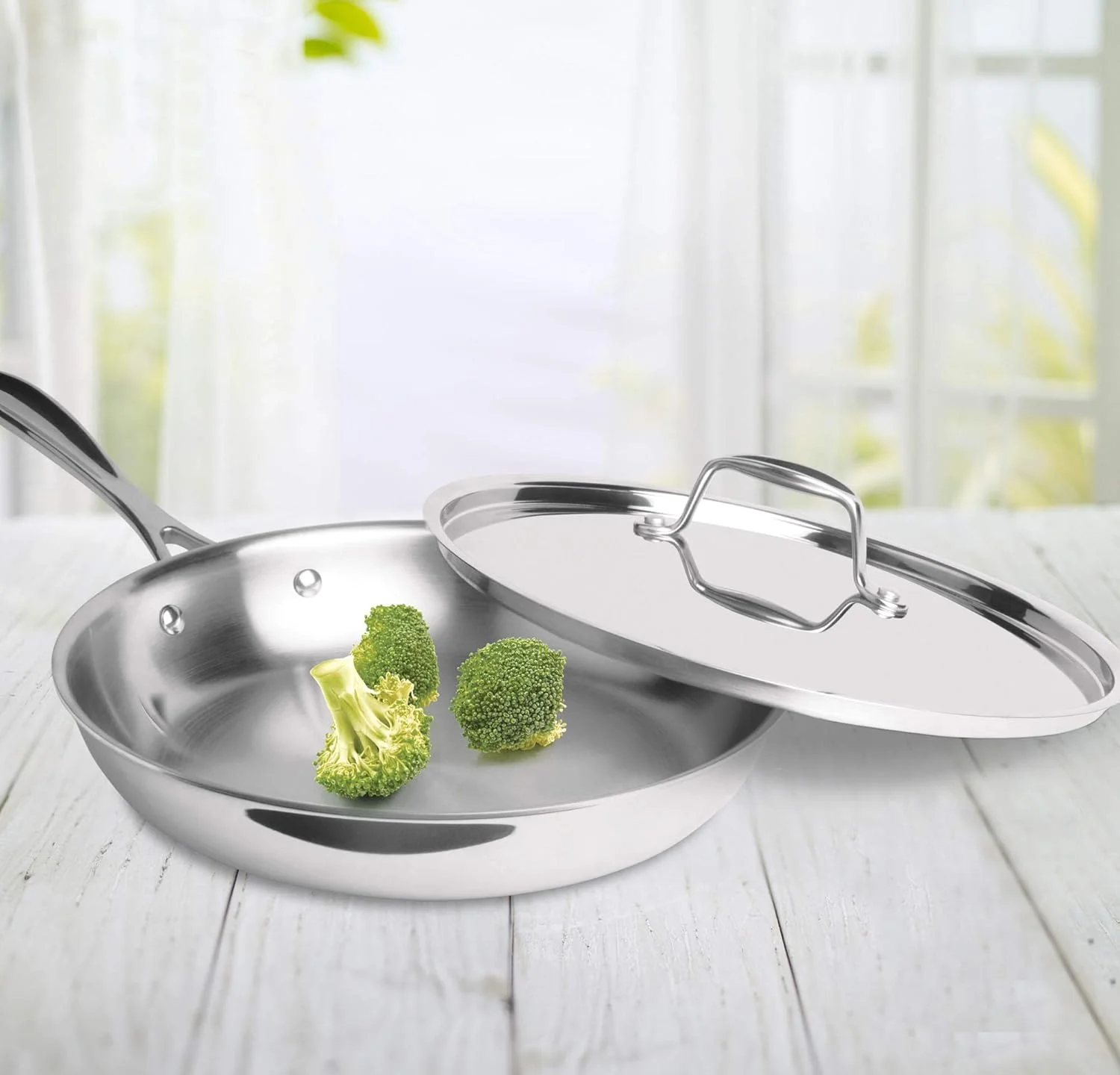 تابه میلتون Pro cook سایز 26 سانتی متر، استیل ضد زنگ سه لایه به همراه درب، 2.2 لیتر، تابه برای تهیه کاری، سرخ کردنی، املت، تابه سس، مناسب برای اجاق گاز و اجاق القایی