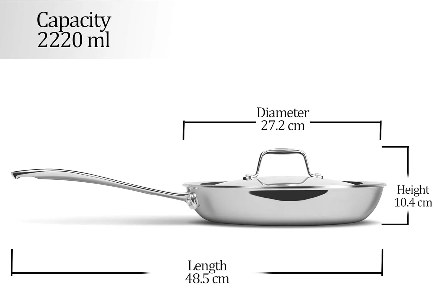تابه میلتون Pro cook سایز 26 سانتی متر، استیل ضد زنگ سه لایه به همراه درب، 2.2 لیتر، تابه برای تهیه کاری، سرخ کردنی، املت، تابه سس، مناسب برای اجاق گاز و اجاق القایی