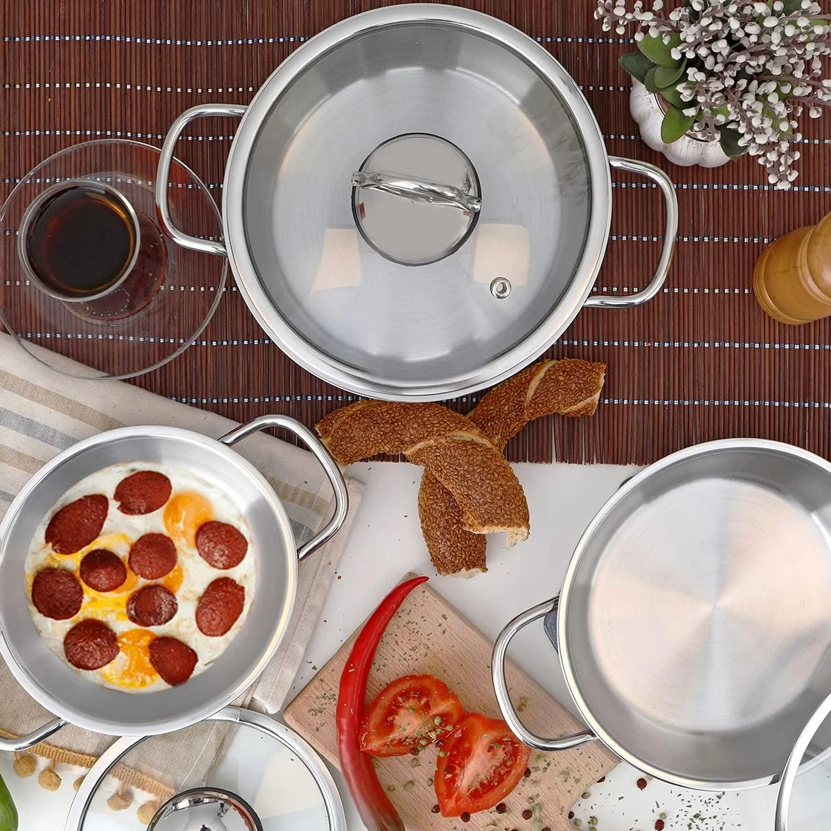 ست تابه تخم مرغ 6 پارچه سرنک، تابه استیل ضد زنگ 5، 6 و 7 اینچی با درب، تابه پخت املت حرفه ای، کپسول کف، قابل شستشو در ماشین ظرفشویی، ظروف پخت و پز القایی ست تابه تخم مرغ 6 پارچه سرنک، تابه استیل ضد زنگ 5، 6 و 7 اینچی با درب، تابه پخت املت حرفه ای، کپسول کف، قابل شستشو در ماشین ظرفشویی، ظروف پخت و پز القایی