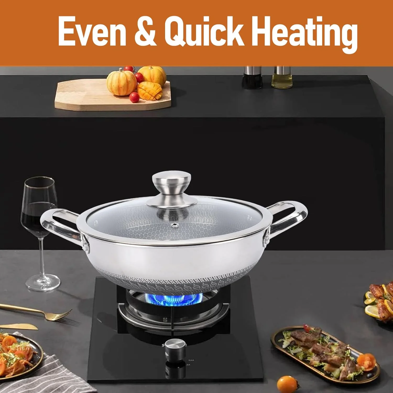 316 Stainless Steel Nonstick Frying Pan with Lid, Honeycomb Skillet for Induction & Gas Stove, Dishwasher Safe, Anti Scratch Cookware for Home & Professional Use (30cm) 316 Stainless Steel Nonstick Frying Pan with Lid, Honeycomb Skillet for Induction & Gas Stove, Dishwasher Safe, Anti Scratch Cookware for Home & Professional Use (30cm)