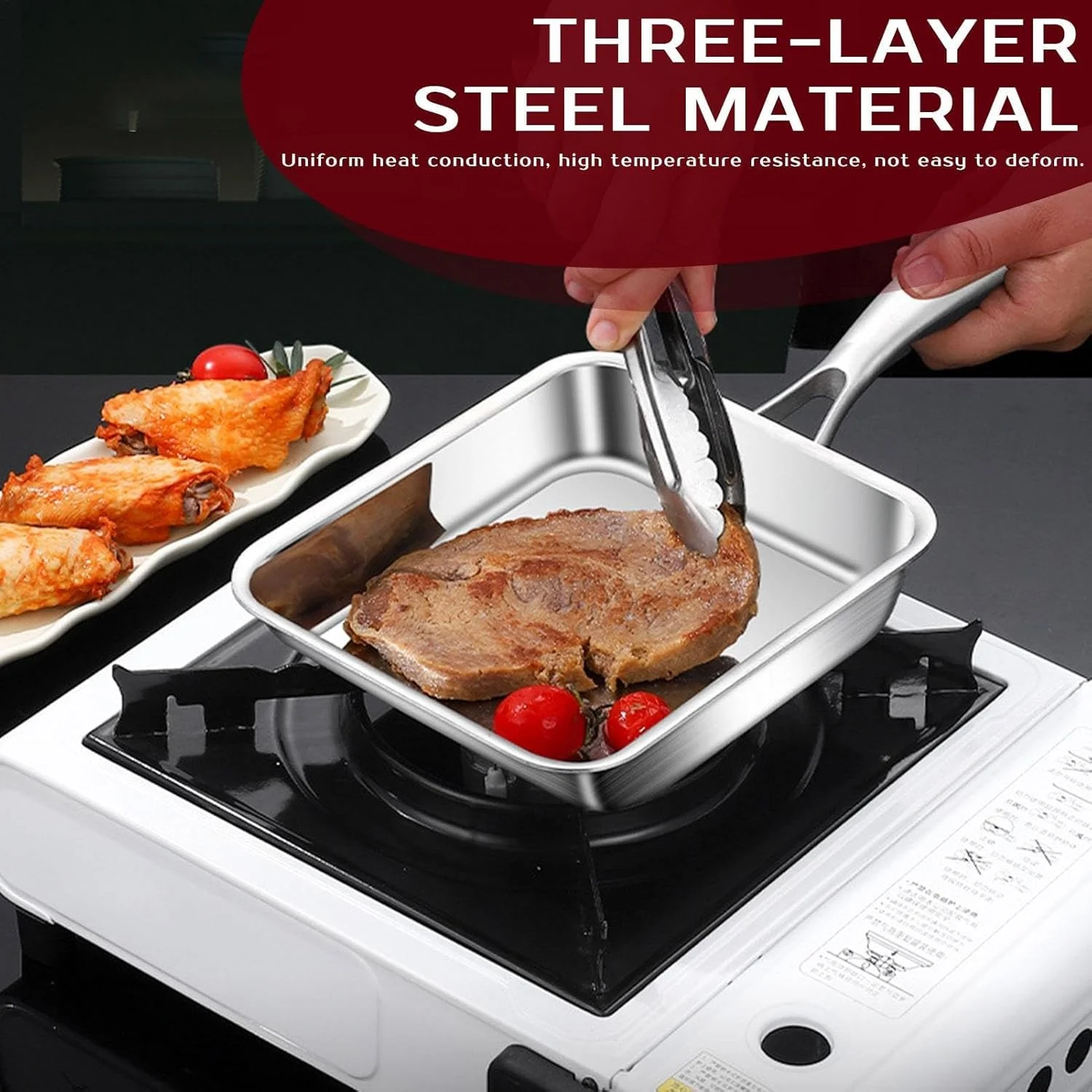 Nonstick Square Frying Pan, 3-Ply Stainless Steel Deep Skillet, Small Nonstick Egg Pan, Durable Scratch-Resistant Cookware, Induction Compatible Multipurpose Pan for Eggs and Everyday Cooking Nonstick Square Frying Pan, 3-Ply Stainless Steel Deep Skillet, Small Nonstick Egg Pan, Durable Scratch-Resistant Cookware, Induction Compatible Multipurpose Pan for Eggs and Everyday Cooking