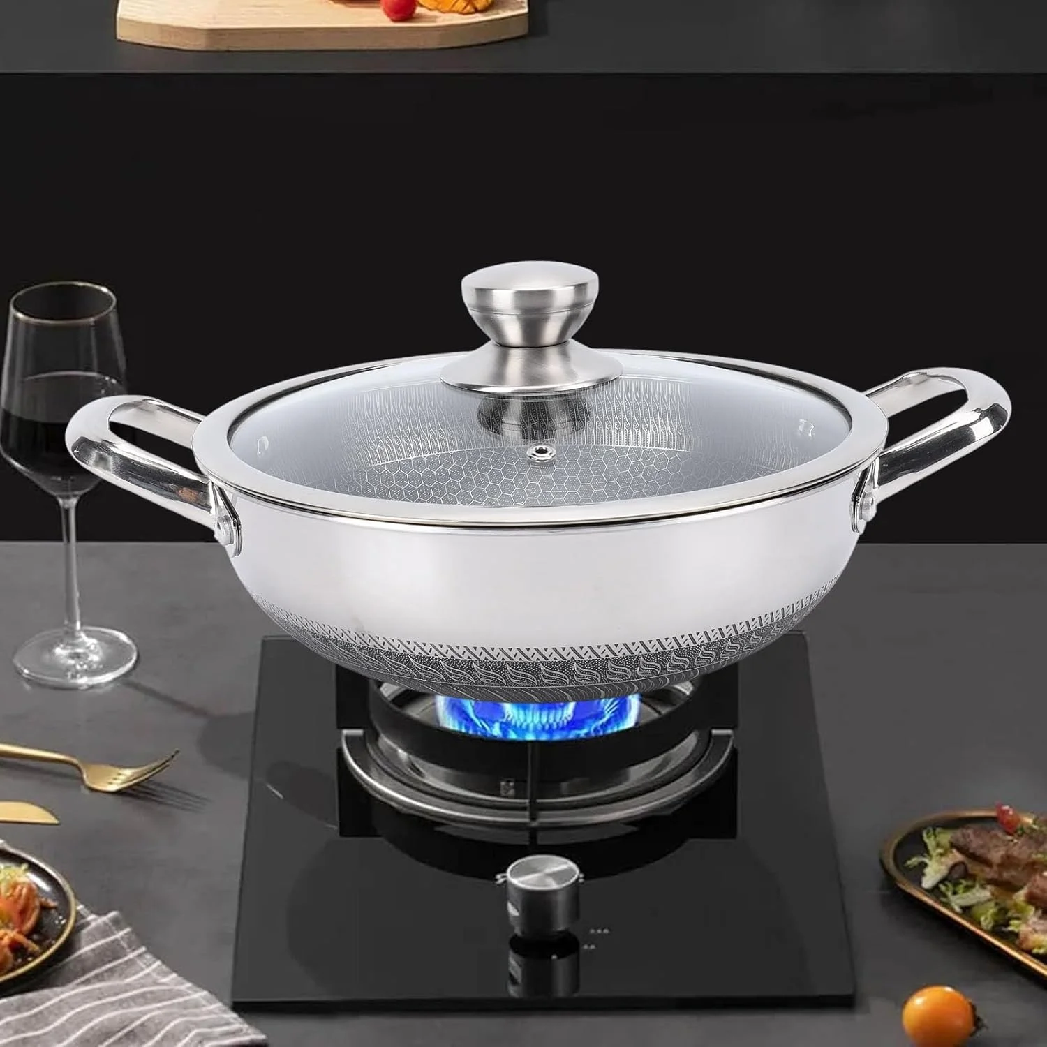 316 Stainless Steel Nonstick Frying Pan with Lid, Honeycomb Skillet for Induction & Gas Stove, Dishwasher Safe, Anti Scratch Cookware for Home & Professional Use (30cm) 316 Stainless Steel Nonstick Frying Pan with Lid, Honeycomb Skillet for Induction & Gas Stove, Dishwasher Safe, Anti Scratch Cookware for Home & Professional Use (30cm)