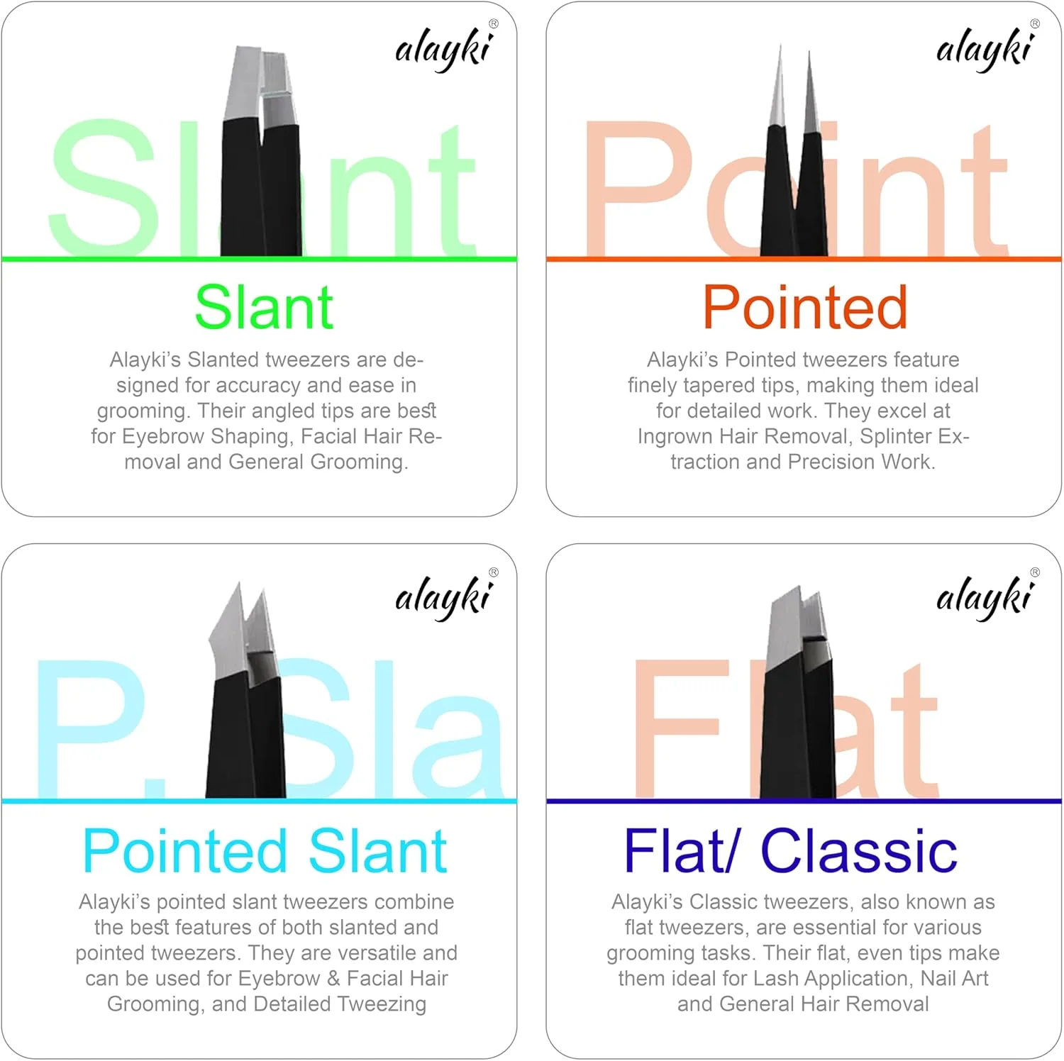 Alayki 4-Piece Stainless Steel Tweezer Set, 4 Pcs Tweezer Set perfect for shaping eyebrows, ensuring durability and accuracy with a convenient leather bag case for safe storage and easy portability. Alayki 4-Piece Stainless Steel Tweezer Set, 4 Pcs Tweezer Set perfect for shaping eyebrows, ensuring durability and accuracy with a convenient leather bag case for safe storage and easy portability.