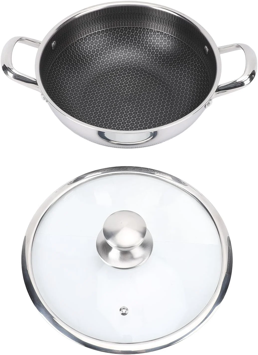 316 Stainless Steel Nonstick Frying Pan with Lid, Honeycomb Skillet for Induction & Gas Stove, Dishwasher Safe, Anti Scratch Cookware for Home & Professional Use (30cm) 316 Stainless Steel Nonstick Frying Pan with Lid, Honeycomb Skillet for Induction & Gas Stove, Dishwasher Safe, Anti Scratch Cookware for Home & Professional Use (30cm)
