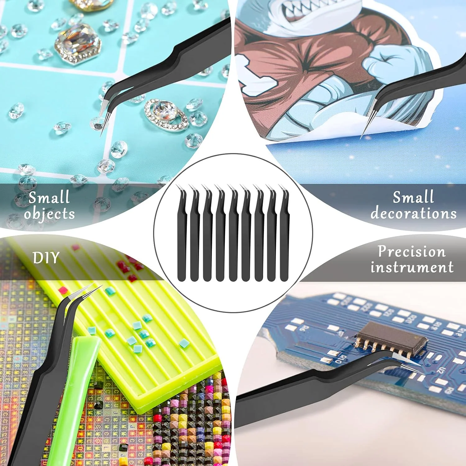 ست 9 عددی موچین اکستنشن مژه با نوک خمیده، موچین استیل ضد زنگ با نوک خمیده و نوک تیز به همراه پوشش محافظ، لوازم اکستنشن مژه برای اکستنشن مژه مصنوعی و ابرو