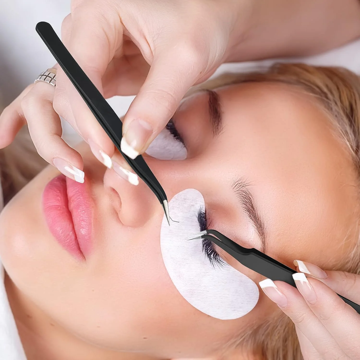 ست 9 عددی موچین اکستنشن مژه با نوک خمیده، موچین استیل ضد زنگ با نوک خمیده و نوک تیز به همراه پوشش محافظ، لوازم اکستنشن مژه برای اکستنشن مژه مصنوعی و ابرو