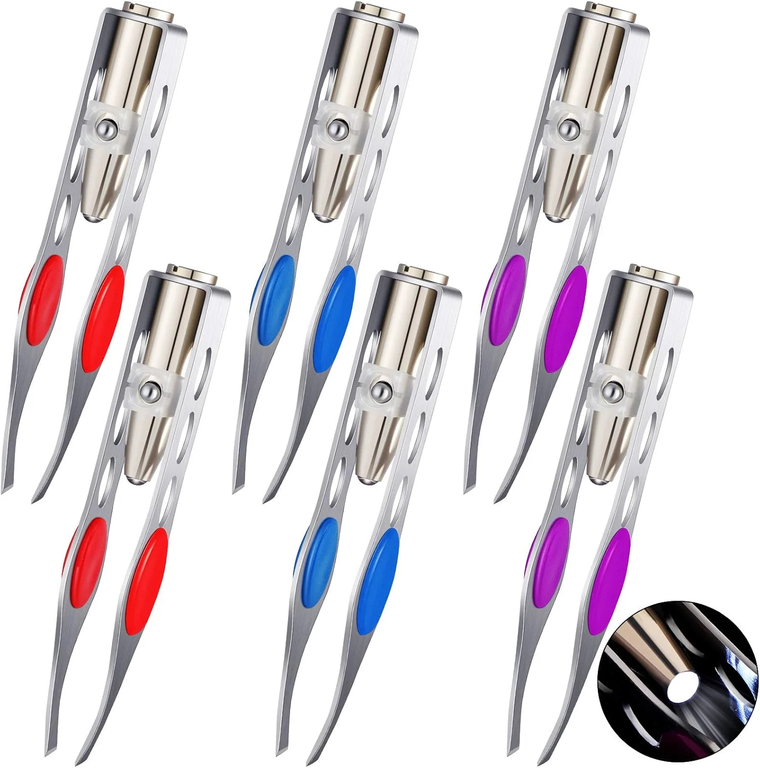 موچین استیل ضد زنگ چراغ دار 6 عددی، موچین چراغ دار برای آرایش، مژه، ابرو و برداشتن مو، موچین روشن کننده برای برداشتن دقیق مو مردانه و زنانه (قرمز، بنفش، آبی تیره) موچین استیل ضد زنگ چراغ دار 6 عددی، موچین چراغ دار برای آرایش، مژه، ابرو و برداشتن مو، موچین روشن کننده برای برداشتن دقیق مو مردانه و زنانه (قرمز، بنفش، آبی تیره)