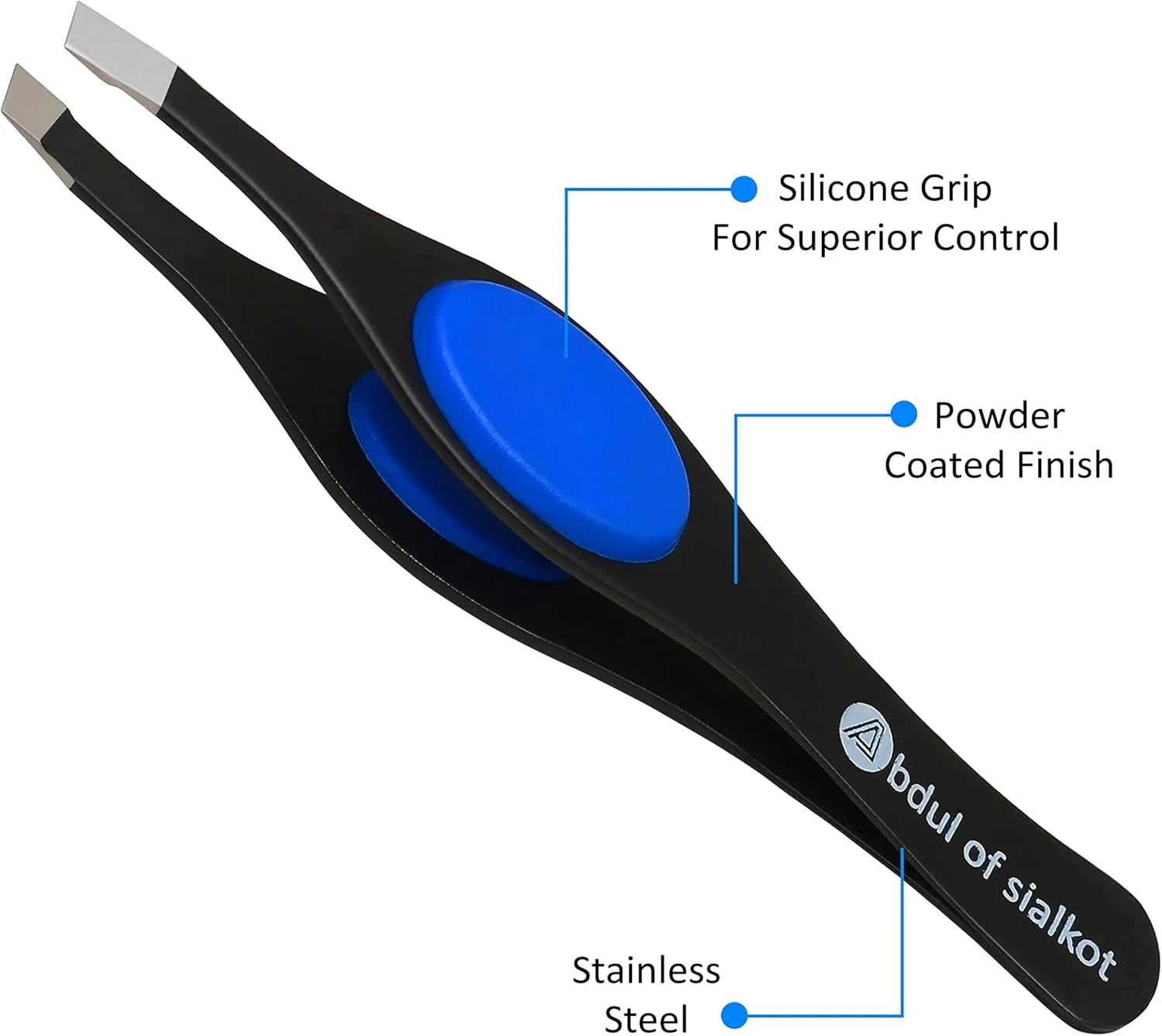 موچین عبدال سیالکوت برای زنان و مردان - موچین مهندسی شده دقیق از فولاد ضد زنگ درجه پزشکی - موچین موهای ظریف و زیر پوستی، ضد لغزش، تیز و مورب بسته 1 عددی (مشکی)