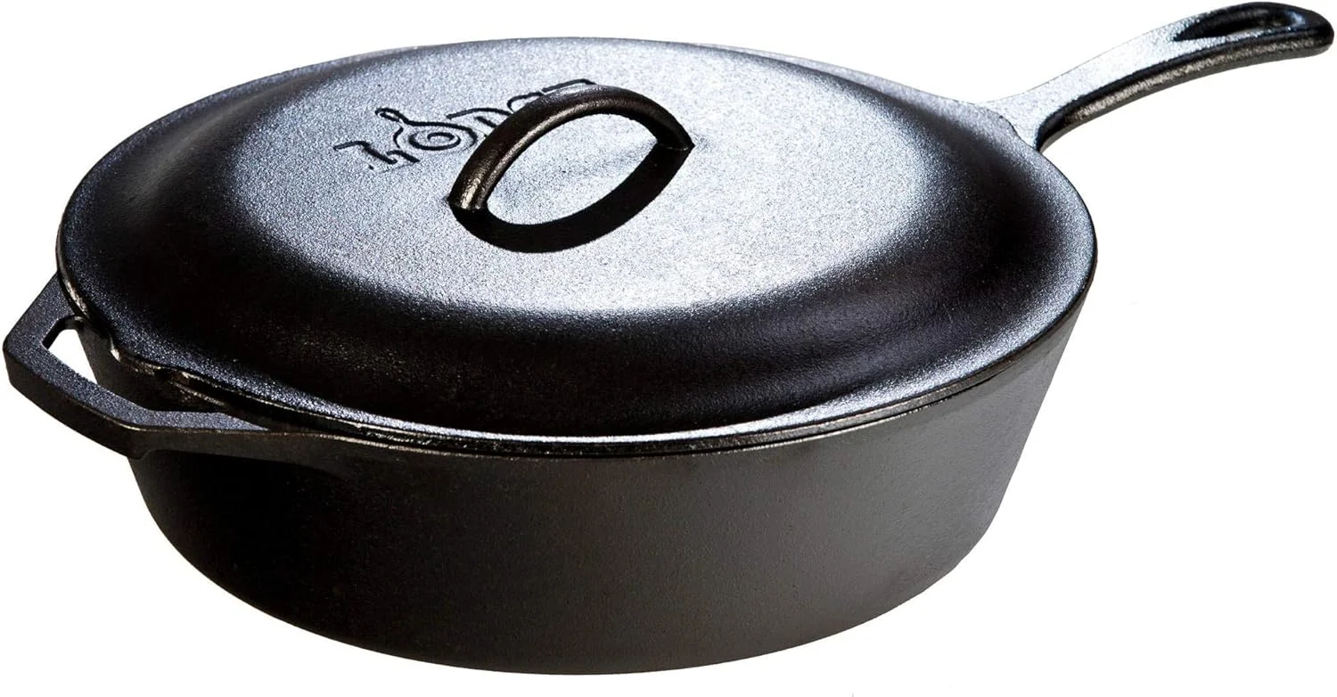Lodge Pre-Seasoned Cast Deep Skillet With Iron Cover And Assist Handle, 5 Quart, Black