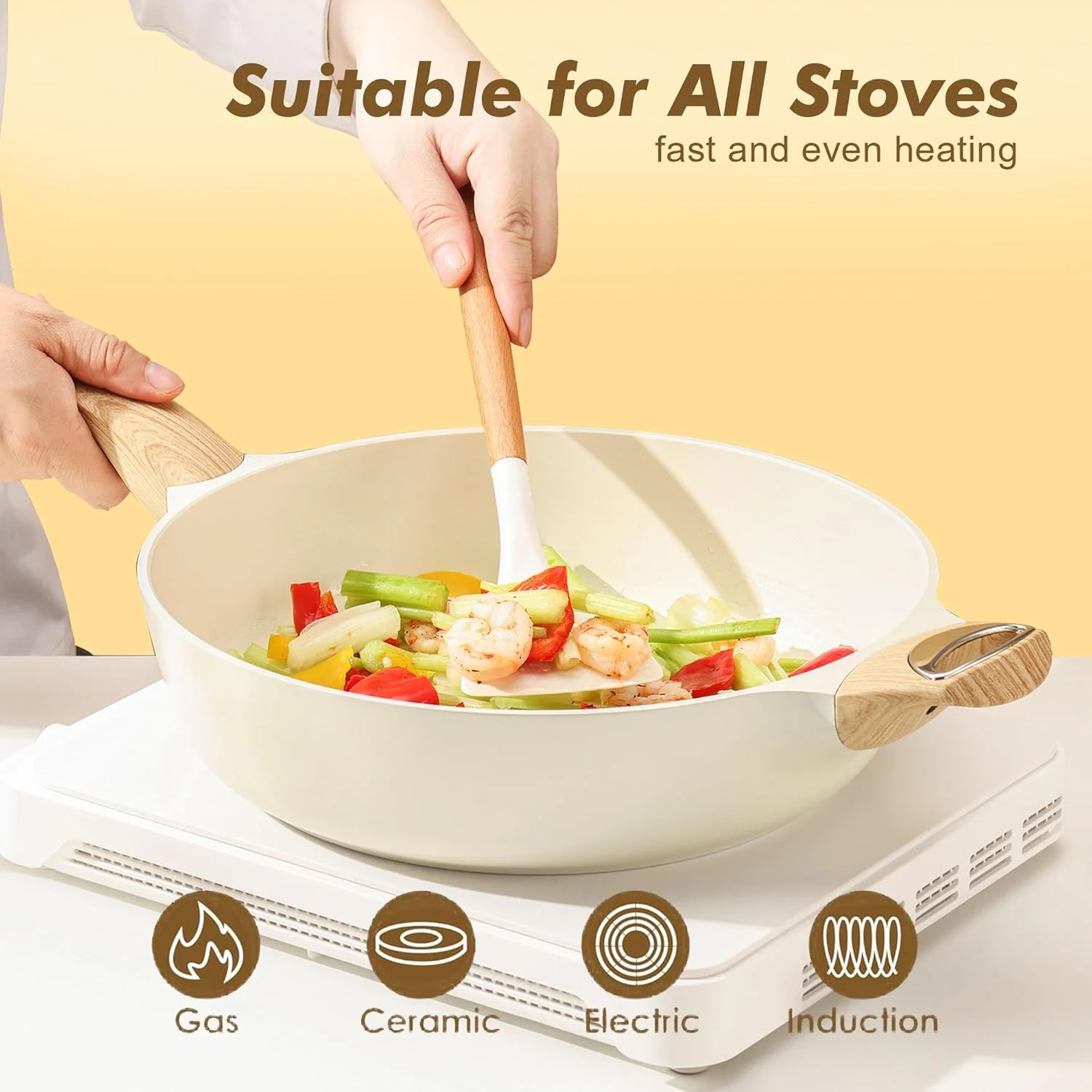 تابه سرخ کن نچسب عمیق SENSARTE، تابه بزرگ 10.5 اینچی، ظروف القایی، تابه نچسب 4 کوارته با درب، تابه پخت و پز غیر سمی با دسته کمکی تابه سرخ کن نچسب عمیق SENSARTE، تابه بزرگ 10.5 اینچی، ظروف القایی، تابه نچسب 4 کوارته با درب، تابه پخت و پز غیر سمی با دسته کمکی