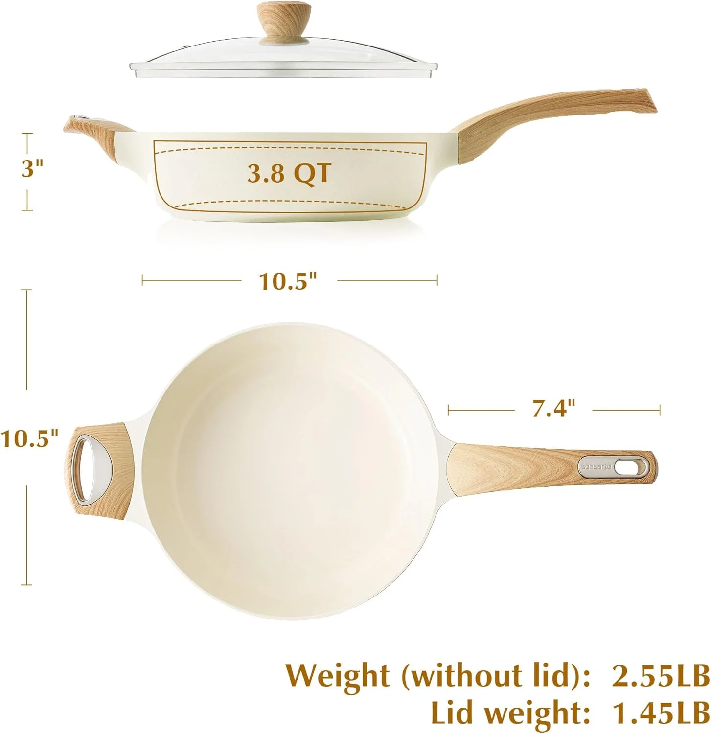 تابه سرخ کن نچسب عمیق SENSARTE، تابه بزرگ 10.5 اینچی، ظروف القایی، تابه نچسب 4 کوارته با درب، تابه پخت و پز غیر سمی با دسته کمکی تابه سرخ کن نچسب عمیق SENSARTE، تابه بزرگ 10.5 اینچی، ظروف القایی، تابه نچسب 4 کوارته با درب، تابه پخت و پز غیر سمی با دسته کمکی