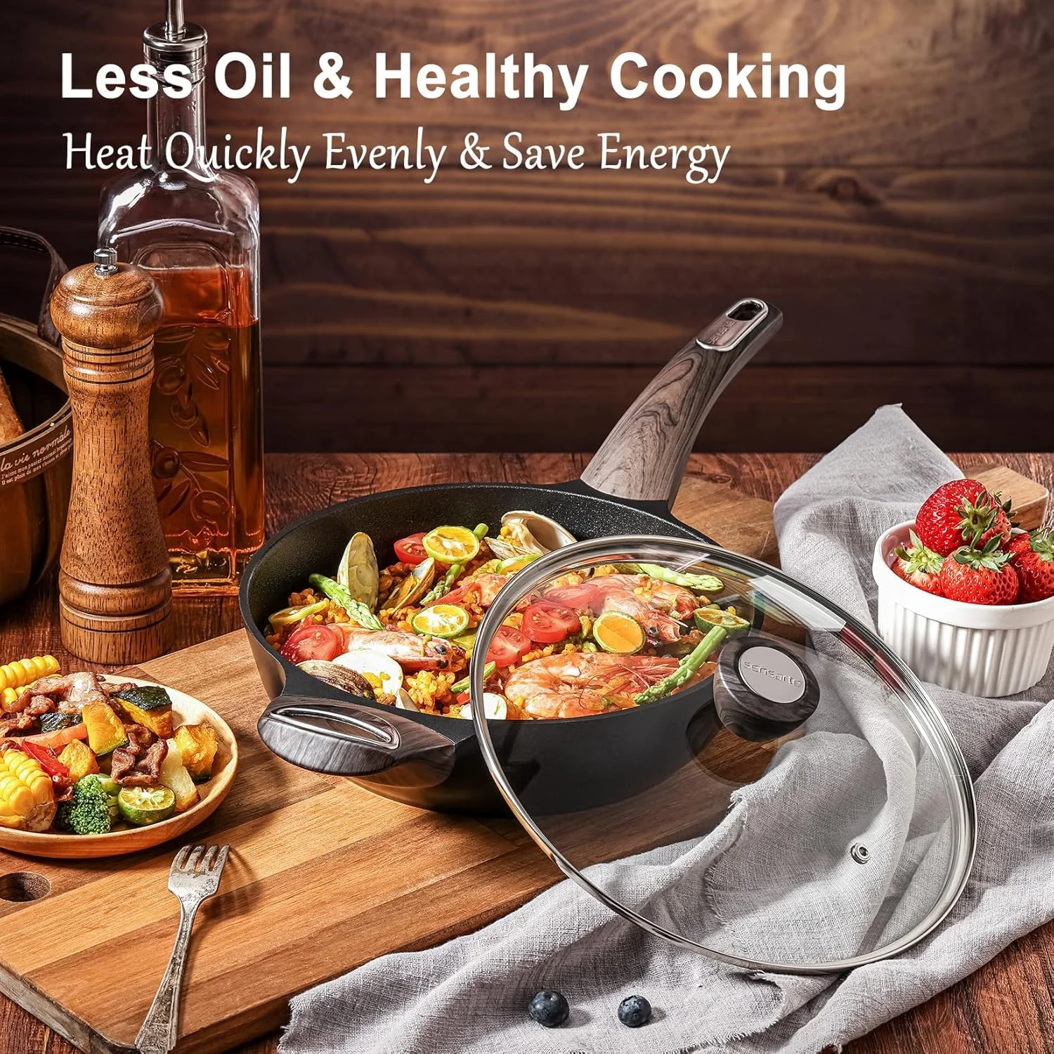 تابه نچسب عمیق 30 سانتیمتری SENSARTE، تابه saute با درب 4.7 لیتری، تابه بزرگ، تابه پخت و پز نچسب، تابه آشپزی Chef، سازگار با اجاق گازهای القایی، بدون PFOA، مناسب برای همه اجاق گازها تابه نچسب عمیق 30 سانتیمتری SENSARTE، تابه saute با درب 4.7 لیتری، تابه بزرگ، تابه پخت و پز نچسب، تابه آشپزی Chef، سازگار با اجاق گازهای القایی، بدون PFOA، مناسب برای همه اجاق گازها