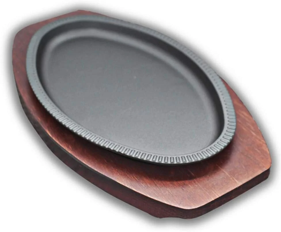 تابه چدنی لیجون جی پی 8 اینچی، بشقاب استیک با پایه چوبی، لوازم جانبی آشپزخانه رستورانی، تابه نچسب چدنی با دستگیره، مناسب برای اجاق گاز، اجاق القایی