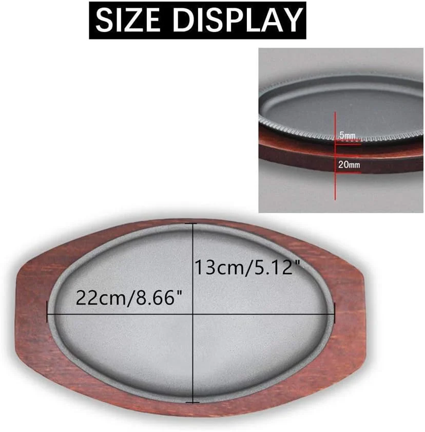 تابه چدنی لیجون جی پی 8 اینچی، بشقاب استیک با پایه چوبی، لوازم جانبی آشپزخانه رستورانی، تابه نچسب چدنی با دستگیره، مناسب برای اجاق گاز، اجاق القایی