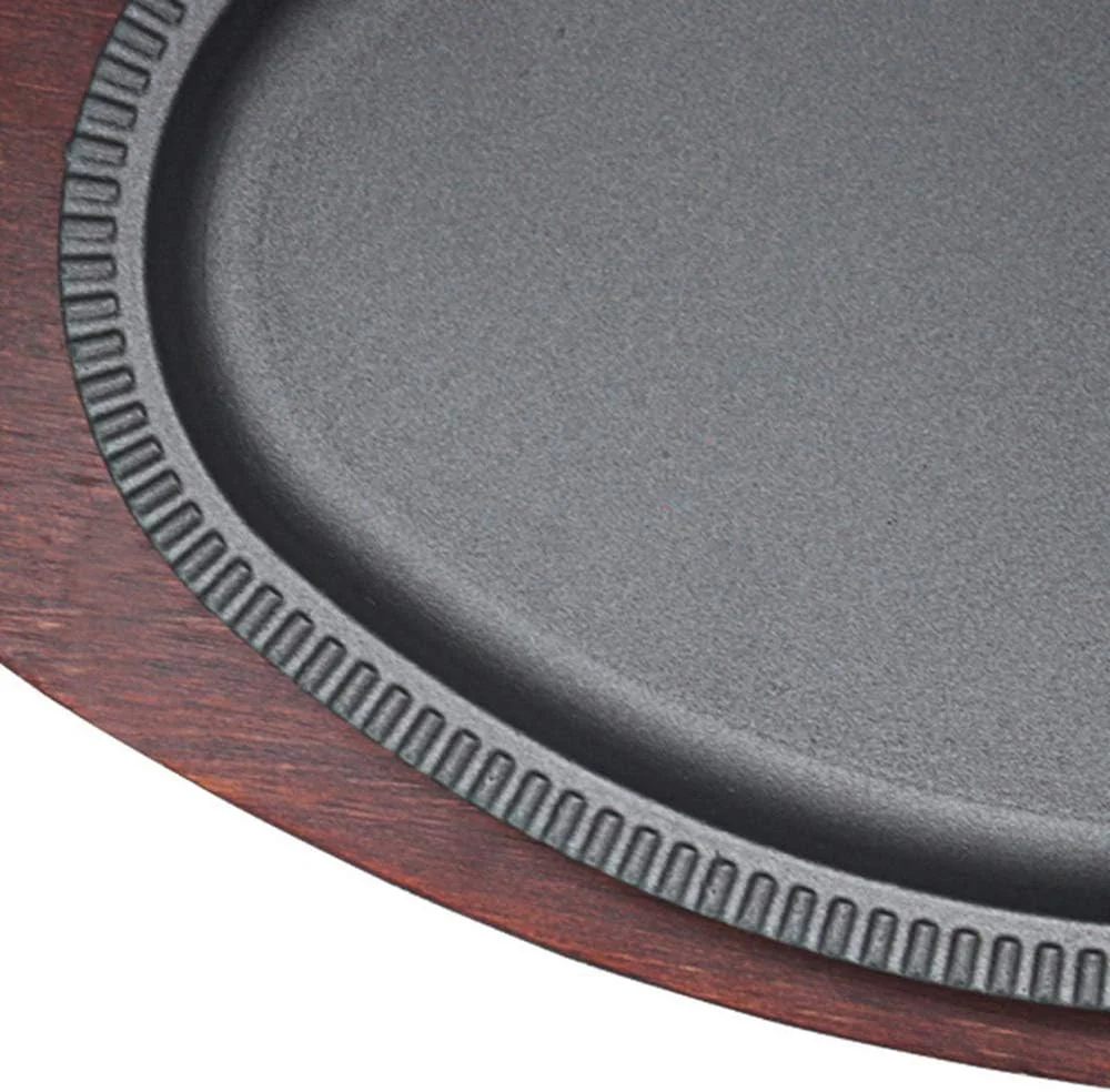 تابه چدنی لیجون جی پی 8 اینچی، بشقاب استیک با پایه چوبی، لوازم جانبی آشپزخانه رستورانی، تابه نچسب چدنی با دستگیره، مناسب برای اجاق گاز، اجاق القایی