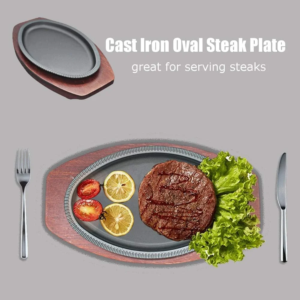 تابه چدنی لیجون جی پی 8 اینچی، بشقاب استیک با پایه چوبی، لوازم جانبی آشپزخانه رستورانی، تابه نچسب چدنی با دستگیره، مناسب برای اجاق گاز، اجاق القایی