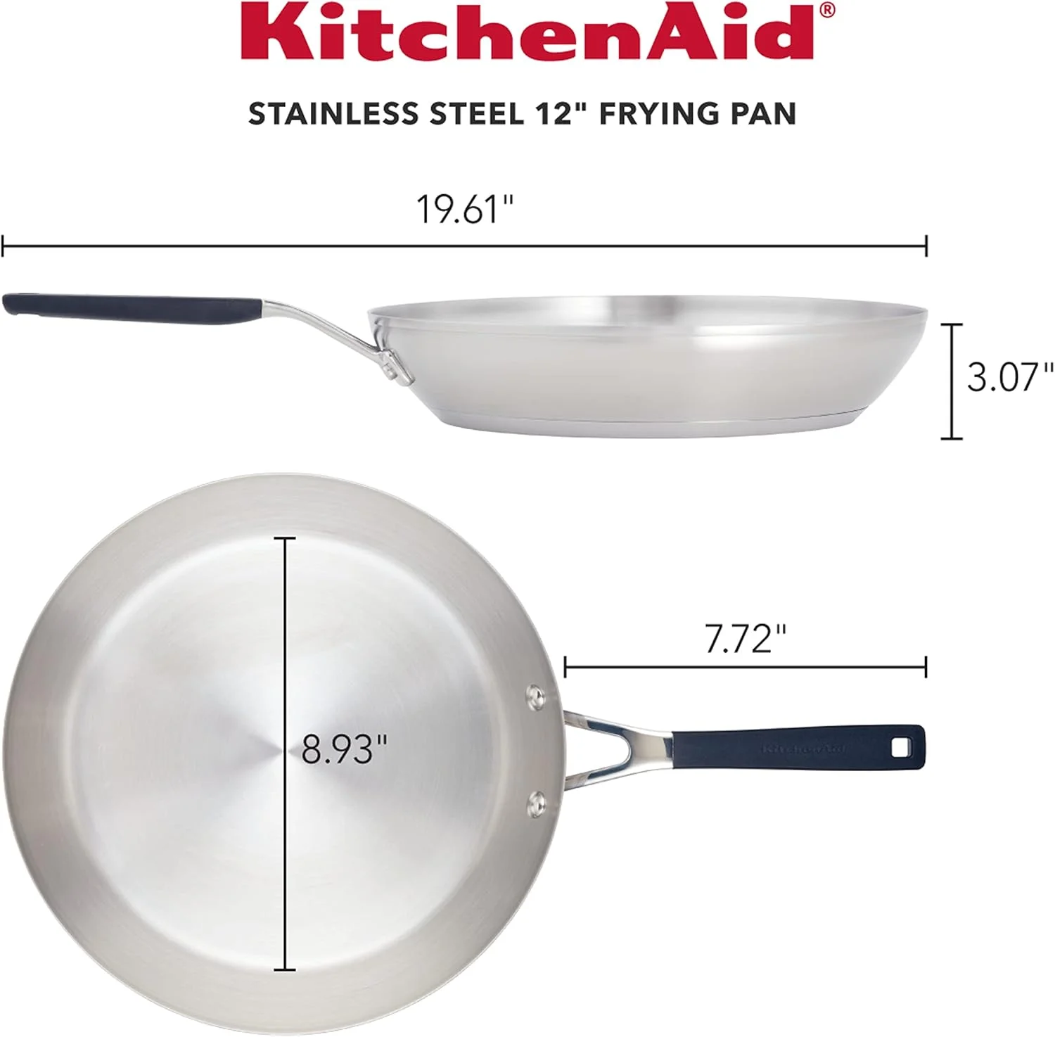 KitchenAid Stainless Steel Frying Pan/Skillet, 12 Inch, Brushed Stainless Steel