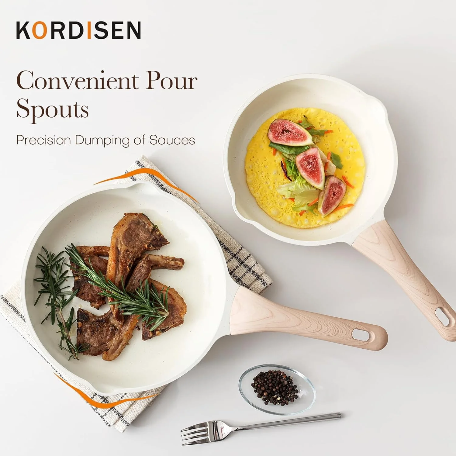 تابه سرامیکی نچسب کوردیسن، تابه سرامیکی 11 اینچی، تابه سالم و غیر سمی، دسته خنک شونده، سازگار با اجاق گازهای القایی، فاقد PFOA و PFAS، سفید