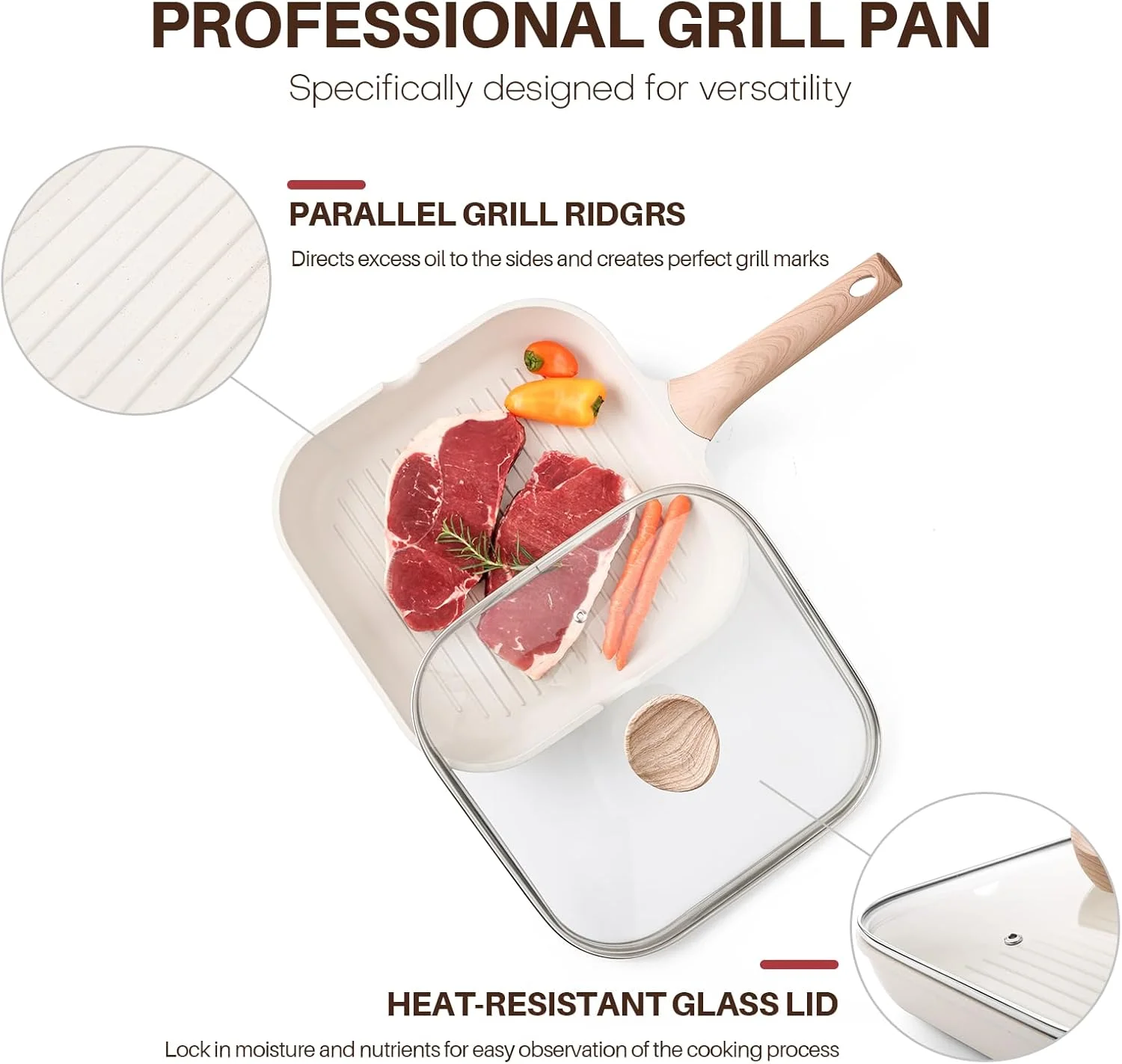 Kordisen Nonstick Grilling Pan with Lid for Stove Tops, 24cm Induction Square Grill Pan for Indoor Cooking, Granite Coating Steak Skillet with Pour Spouts, Versatile Griddle, White Kordisen Nonstick Grilling Pan with Lid for Stove Tops, 24cm Induction Square Grill Pan for Indoor Cooking, Granite Coating Steak Skillet with Pour Spouts, Versatile Griddle, White
