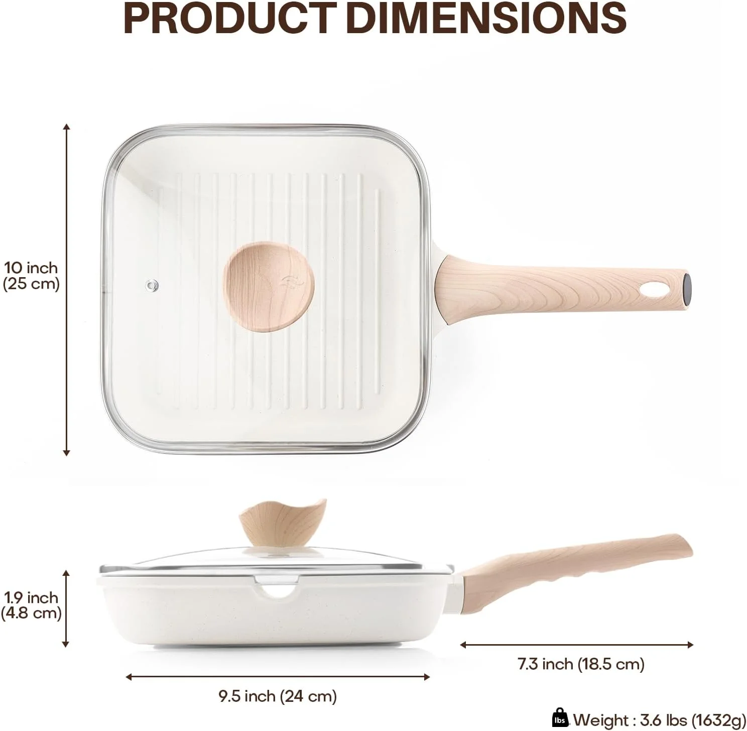 Kordisen Nonstick Grilling Pan with Lid for Stove Tops, 24cm Induction Square Grill Pan for Indoor Cooking, Granite Coating Steak Skillet with Pour Spouts, Versatile Griddle, White Kordisen Nonstick Grilling Pan with Lid for Stove Tops, 24cm Induction Square Grill Pan for Indoor Cooking, Granite Coating Steak Skillet with Pour Spouts, Versatile Griddle, White
