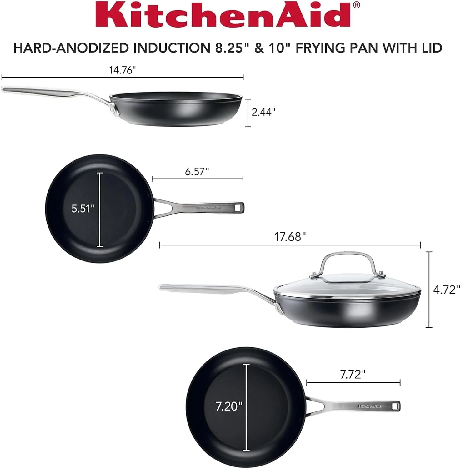 ست تابه نچسب القایی آنودایز سخت KitchenAid، 3 تکه - مشکی مات ست تابه نچسب القایی آنودایز سخت KitchenAid، 3 تکه - مشکی مات