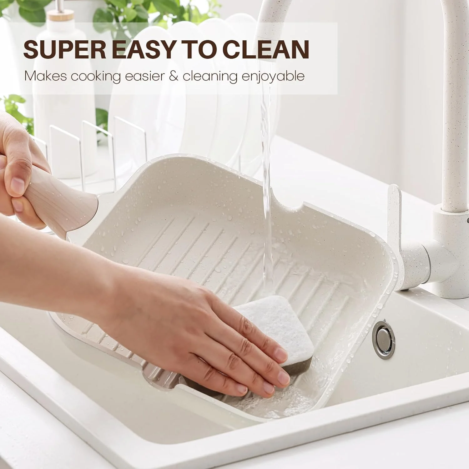 Kordisen Nonstick Grilling Pan with Lid for Stove Tops, 24cm Induction Square Grill Pan for Indoor Cooking, Granite Coating Steak Skillet with Pour Spouts, Versatile Griddle, White Kordisen Nonstick Grilling Pan with Lid for Stove Tops, 24cm Induction Square Grill Pan for Indoor Cooking, Granite Coating Steak Skillet with Pour Spouts, Versatile Griddle, White