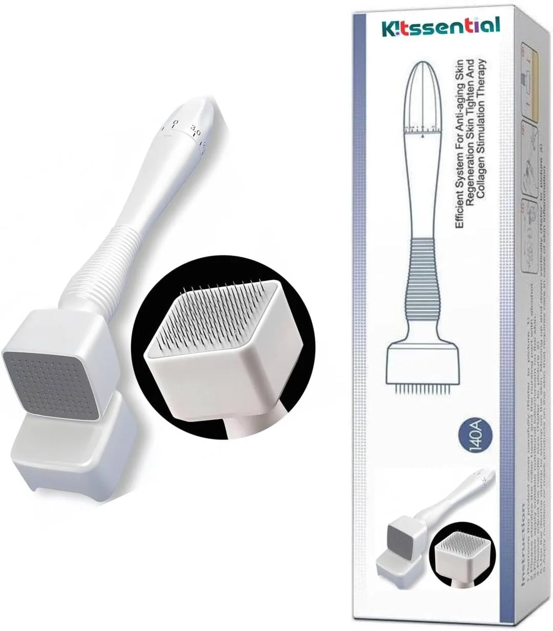 میکرونیدلینگ درما استمپ تیتانیومی قابل تنظیم 140 سوزنه Stolenband® - درما میکرونیدل استمپ برای صورت، مو، ریش و پوست سر - جایگزین درمارولر برای مراقبت از پوست - درما استمپ برای استفاده خانگی (مو و ریش)